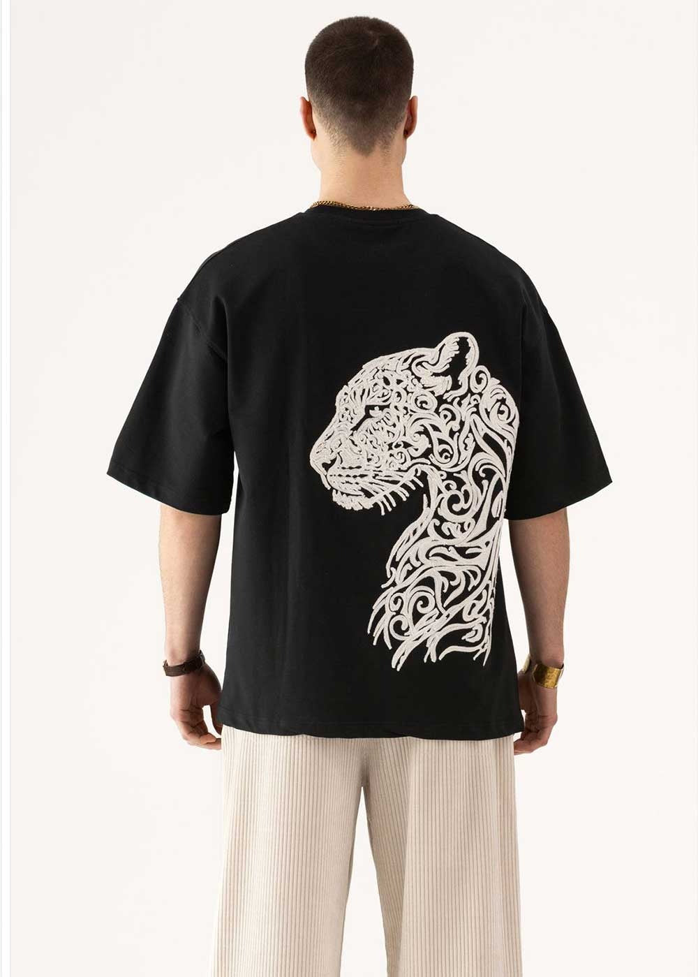 Oversized T-Shirt με Tiger Graphic Πλάτης – Μαύρο – 3