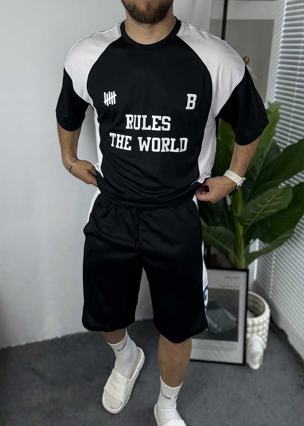 Αθλητικό Σετ Tshirt και Βερμούδα Rules the World – Μαύρο – 13