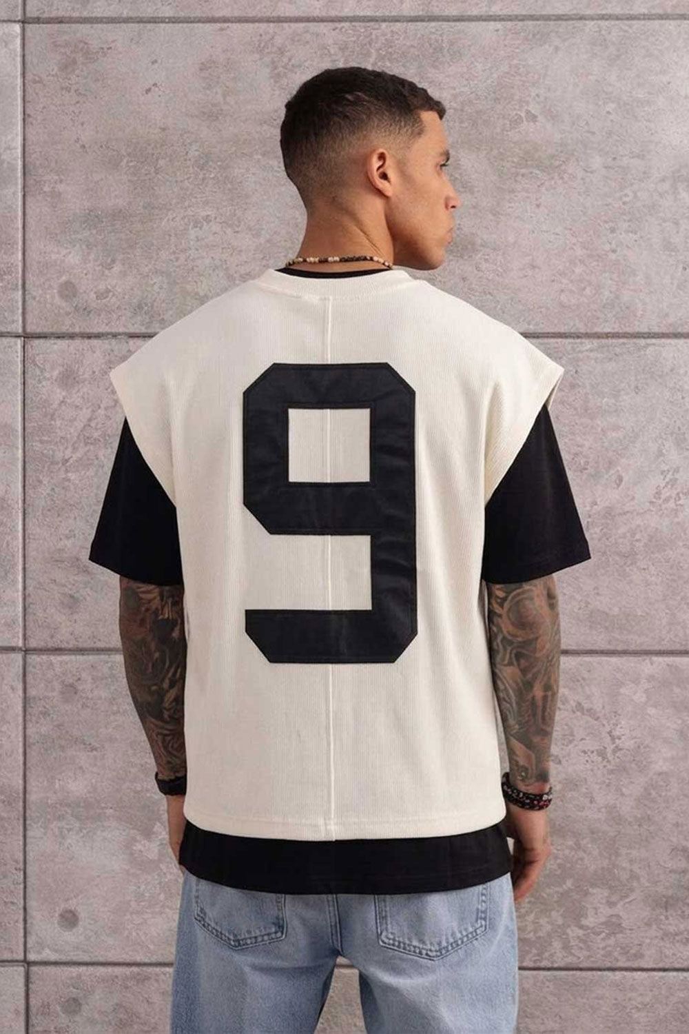 Oversized Double T-Shirt Number 9 – Εκρού / Μαύρο
