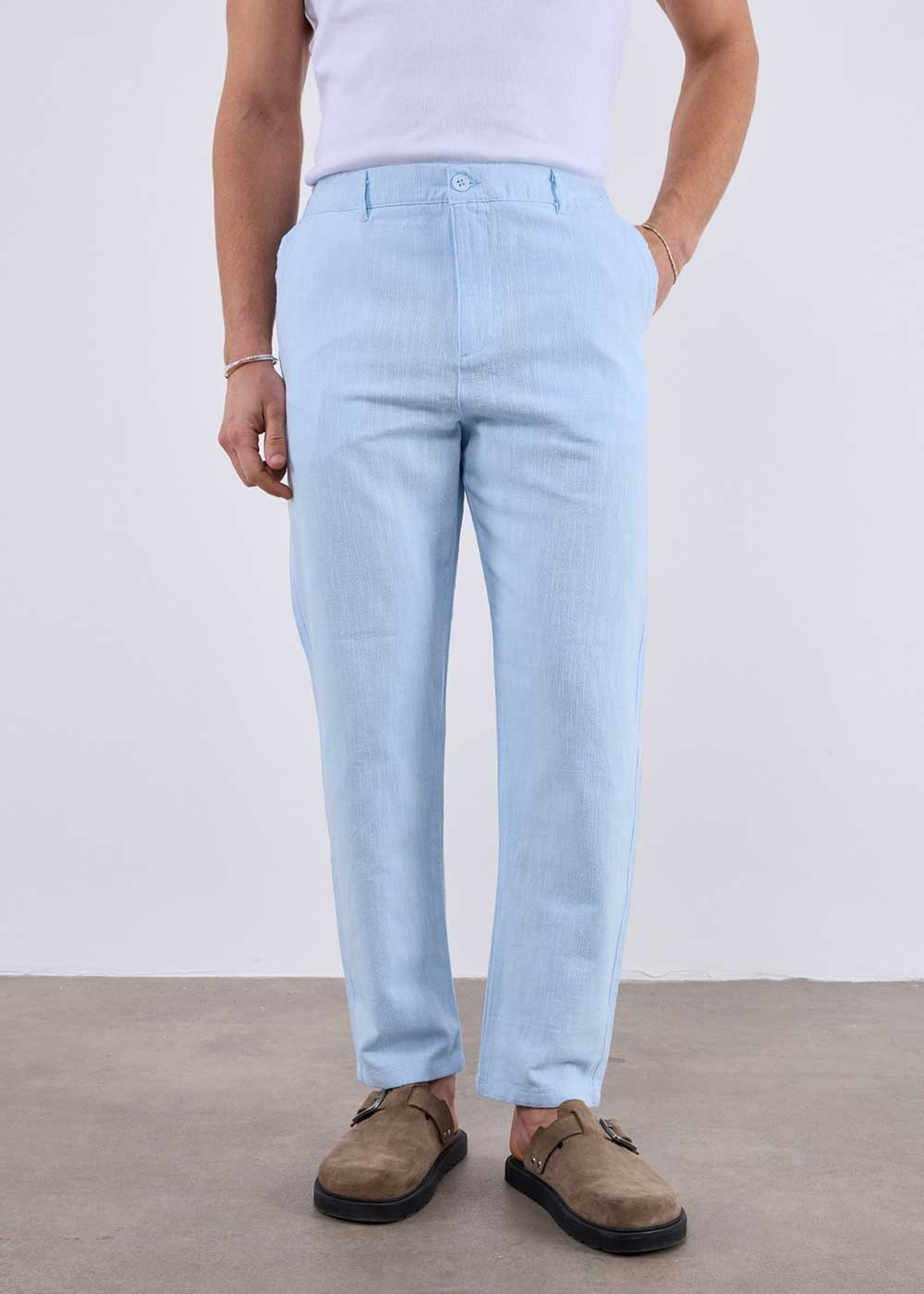 Linen-Texture Regular Fit Παντελόνι – Γαλάζιο