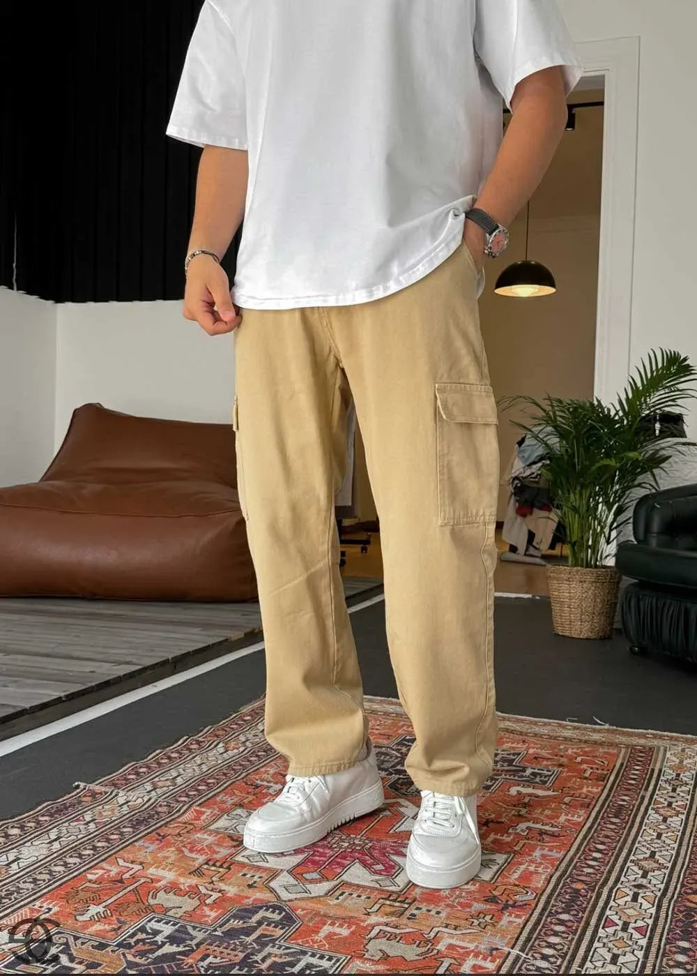 Cargo Παντελόνι Baggy – Σκούρο Μπεζ