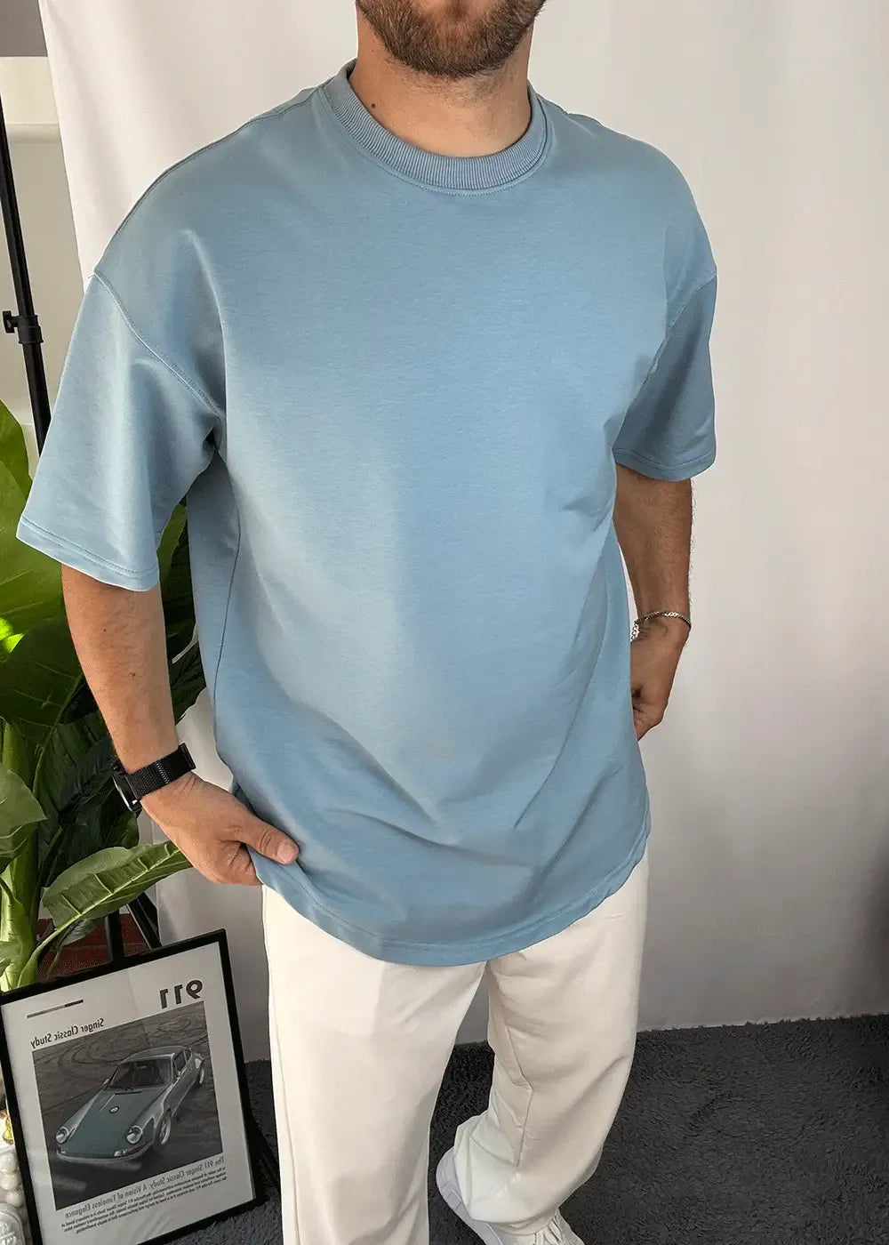 Basic Oversized T-Shirt Με Οβάλ Τελείωμα Σε Ύφανση Δύο Κλωστών – Γαλάζιο