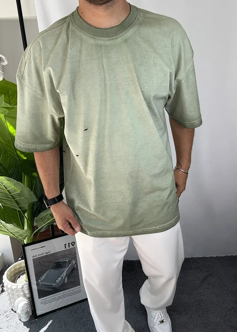 Ripped Oversized T-Shirt με Φθαρμένη Όψη και Σκισίματα – Πράσινο