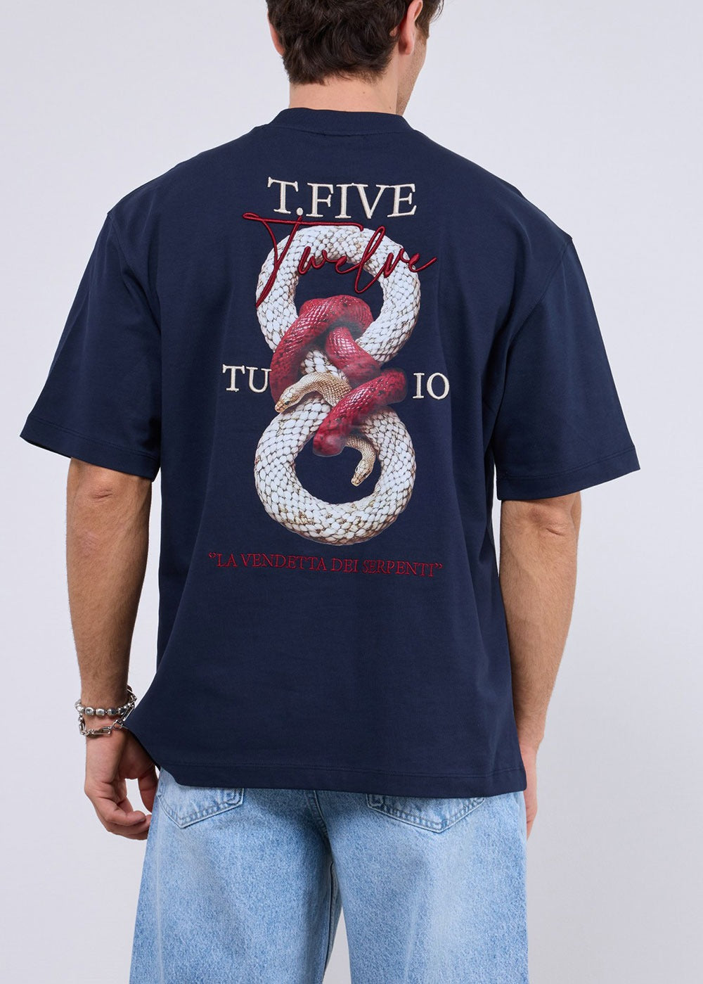 Oversized Snake Print T-Shirt – Μπλε