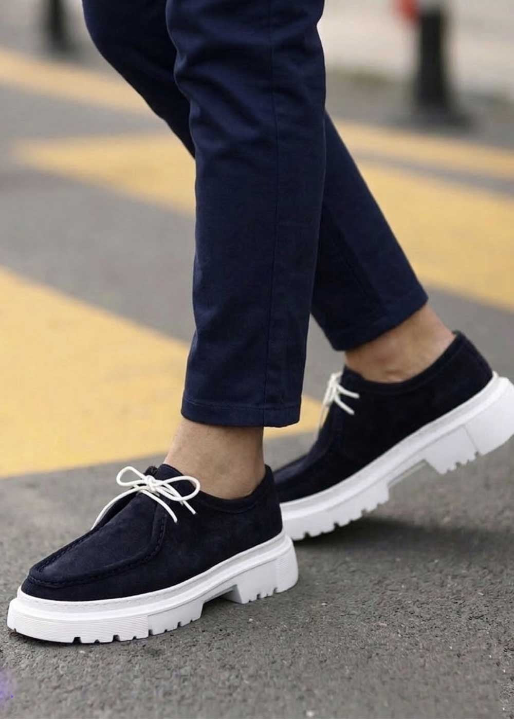 Chunky Suede Sneakers με Ανάγλυφη Σόλα – Μπλε