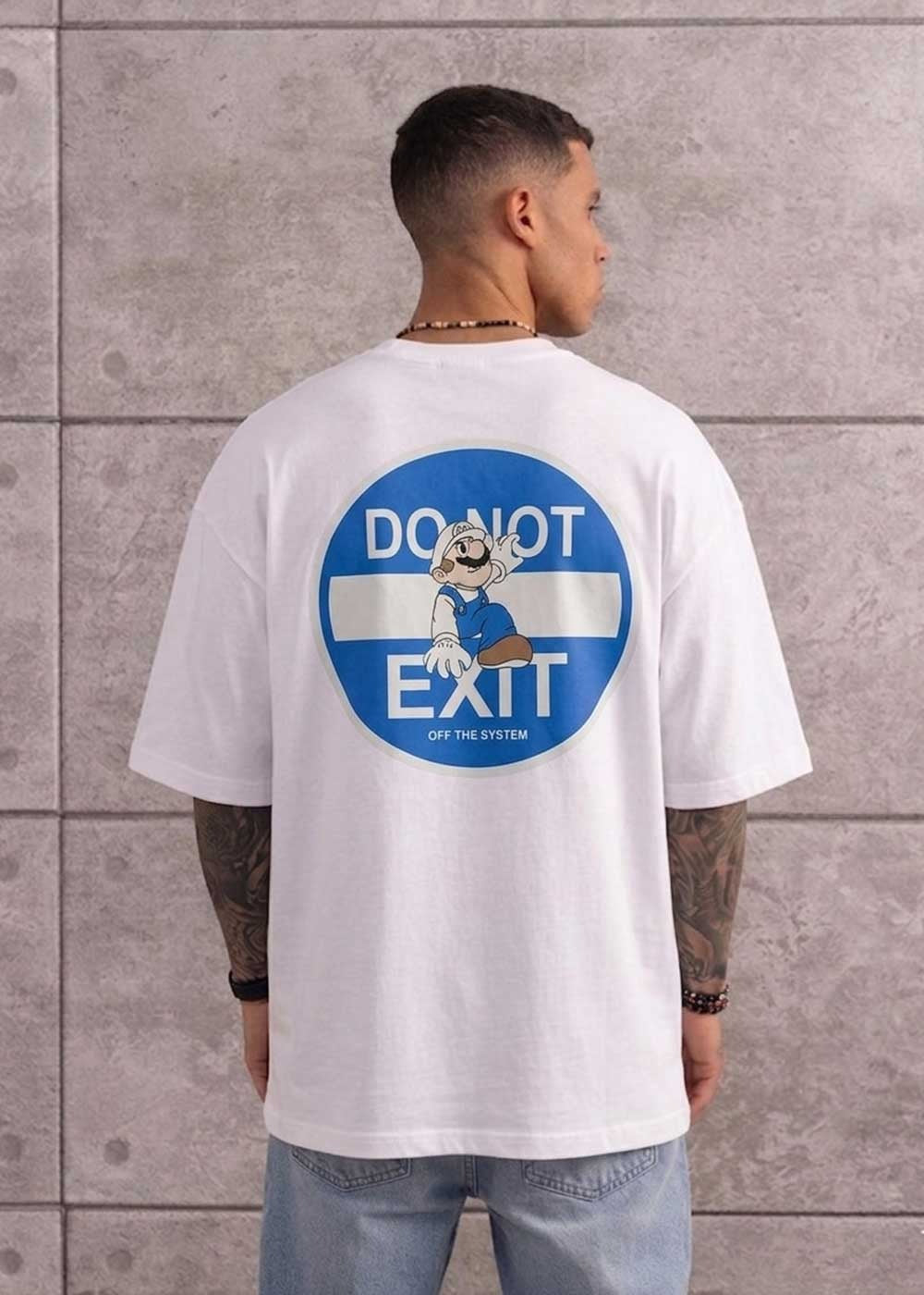 Oversized T-Shirt Super Mario “Do Not Exit” – Λευκό – 3
