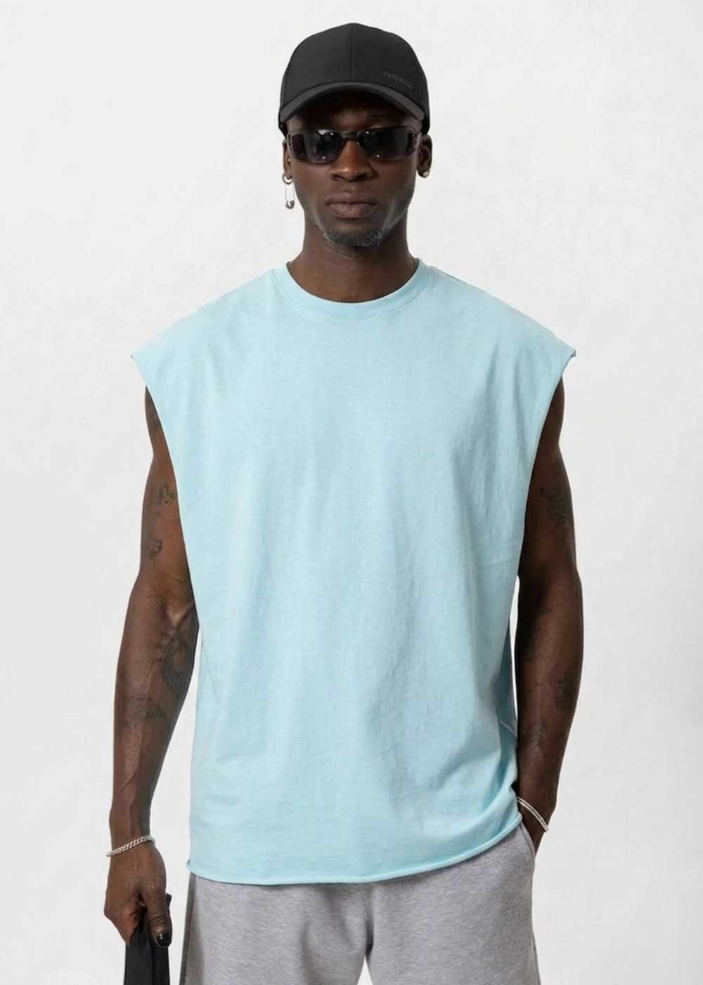 Basic Oversized Αμάνικο T-Shirt – Οινοπνευματί Γαλάζιο Ξεβαμμένο