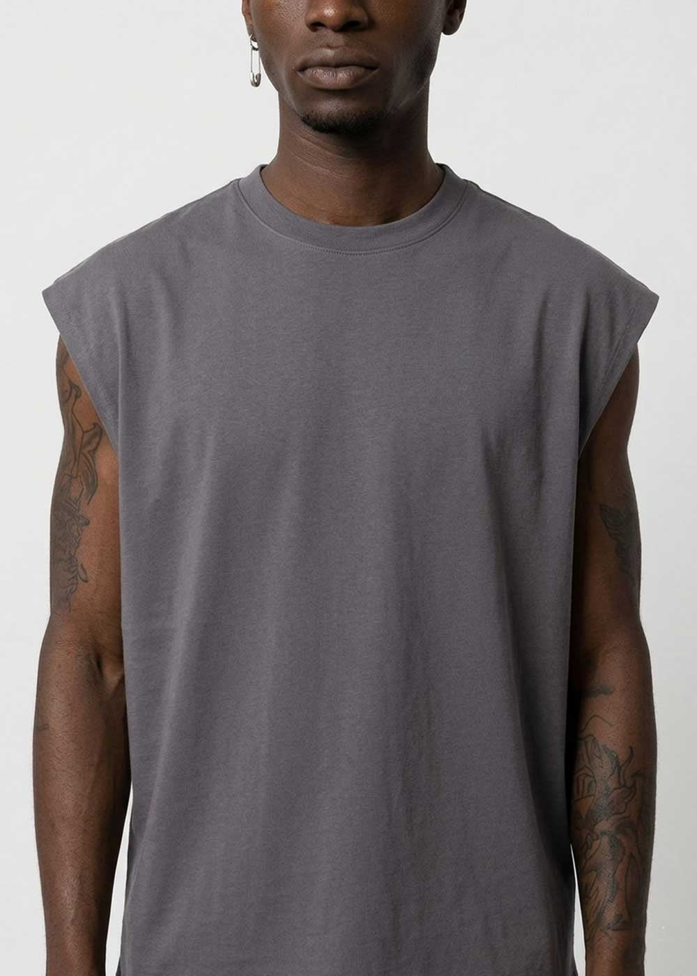 Basic Oversized Αμάνικο T-Shirt – Ανθρακί