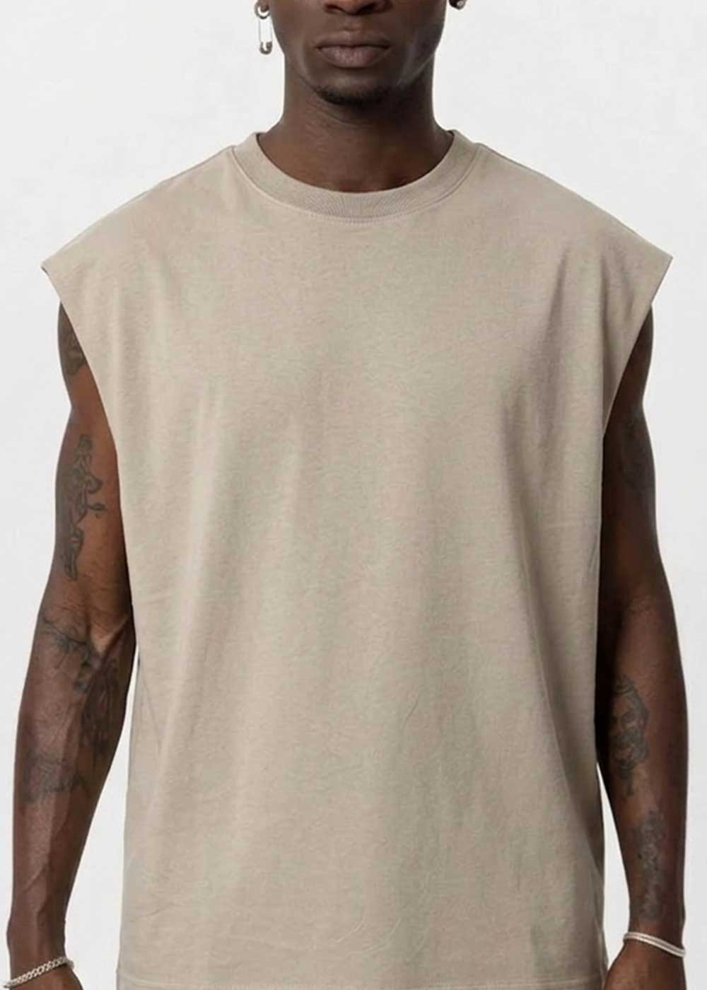 Basic Oversized Αμάνικο T-Shirt – Μπεζ – 3