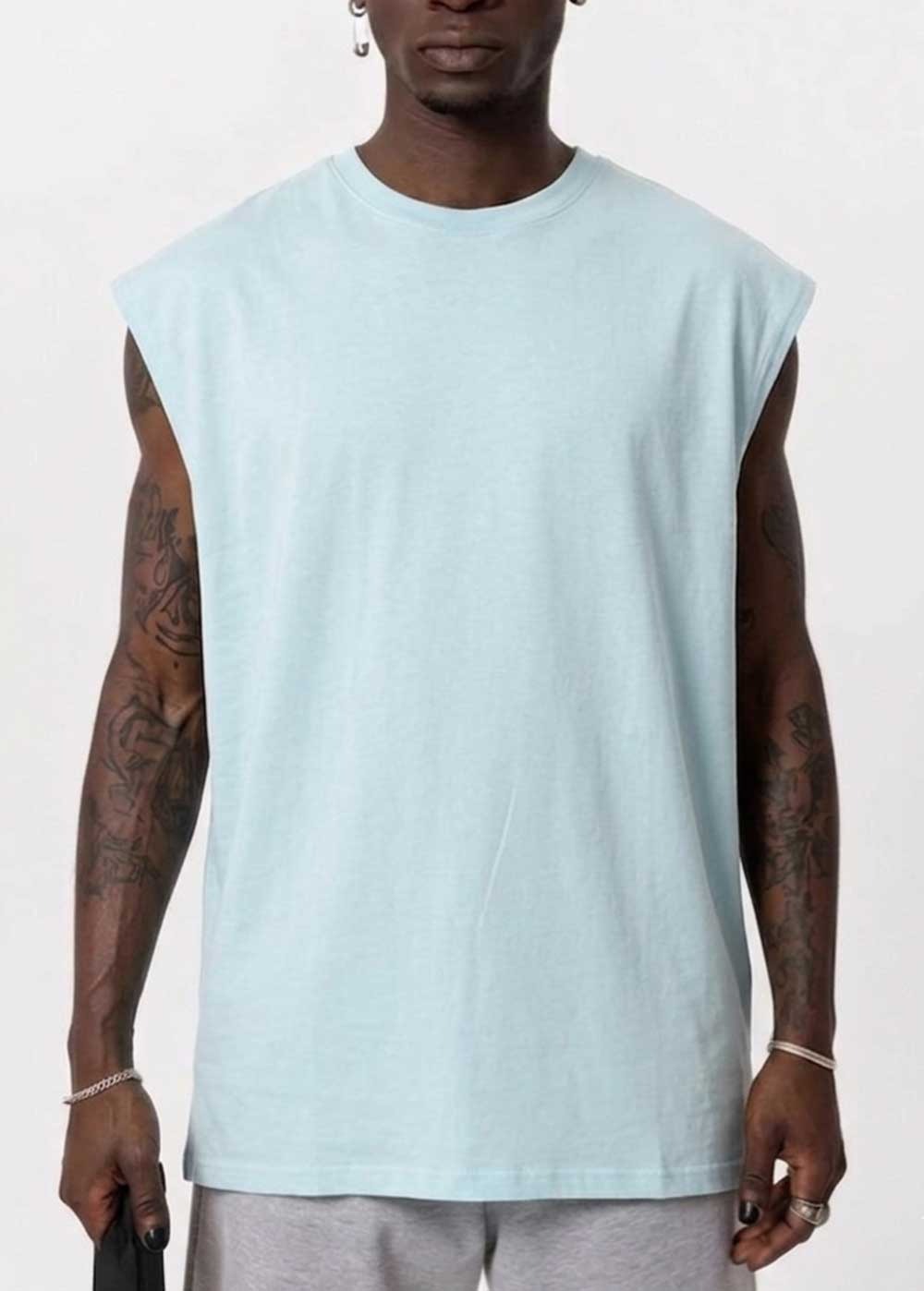 Basic Long Oversized Αμάνικο T-Shirt – Γαλάζιο Οινοπνευματί