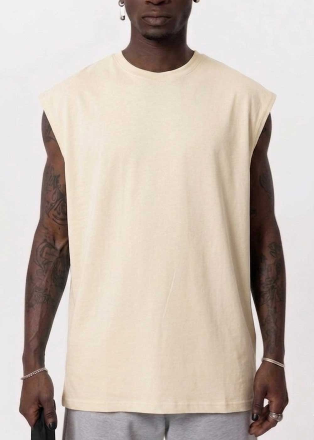 Basic Long Oversized Αμάνικο T-Shirt – Μπεζ