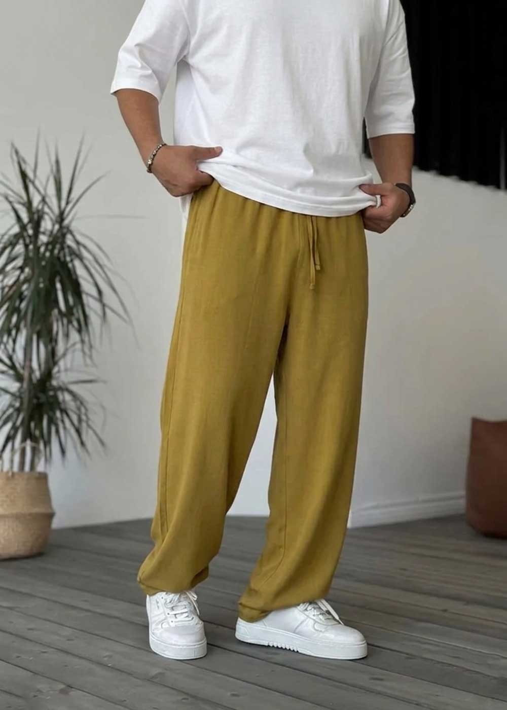 Baggy Παντελόνι Σε Tencel Ύφανση – Πράσινο Λαδί