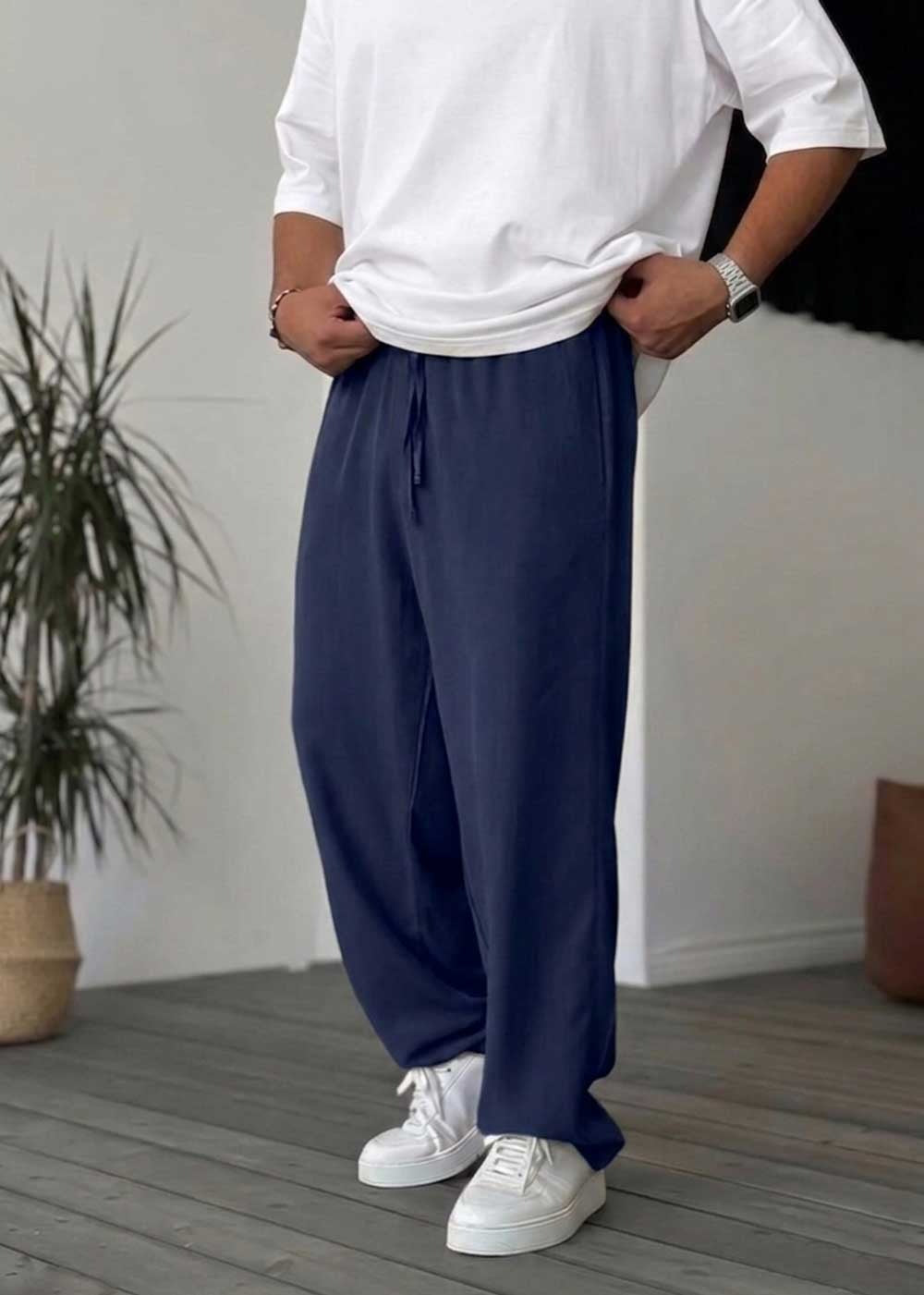 Baggy Παντελόνι Σε Tencel Ύφανση – Μπλε