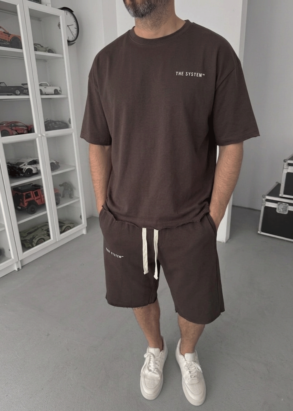 Σετ Off The System – Oversized T-shirt & Shorts-Καφέ