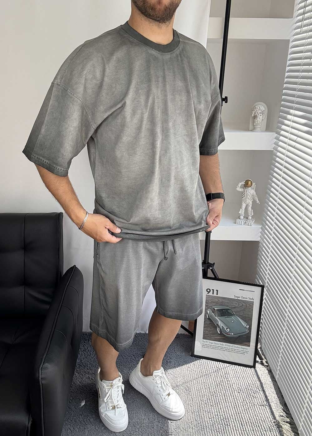 Basic Oversized Σετ Acid Wash – Ξεβαμμένο Γκρι – 2