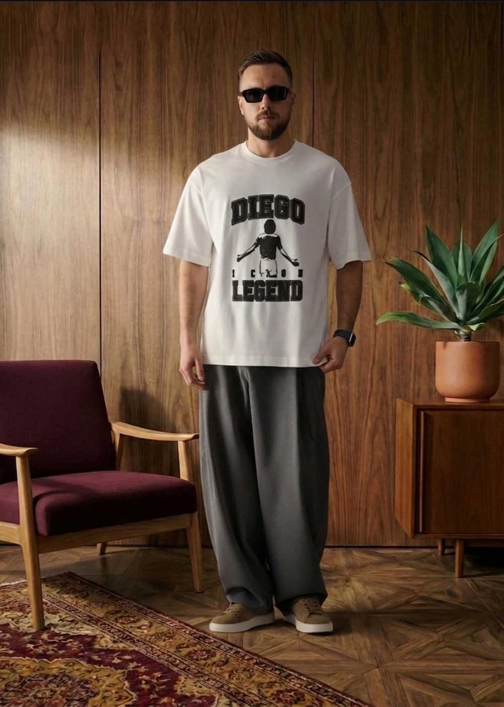 Oversized T-Shirt με Diego Graphic Πλάτης – Λευκό