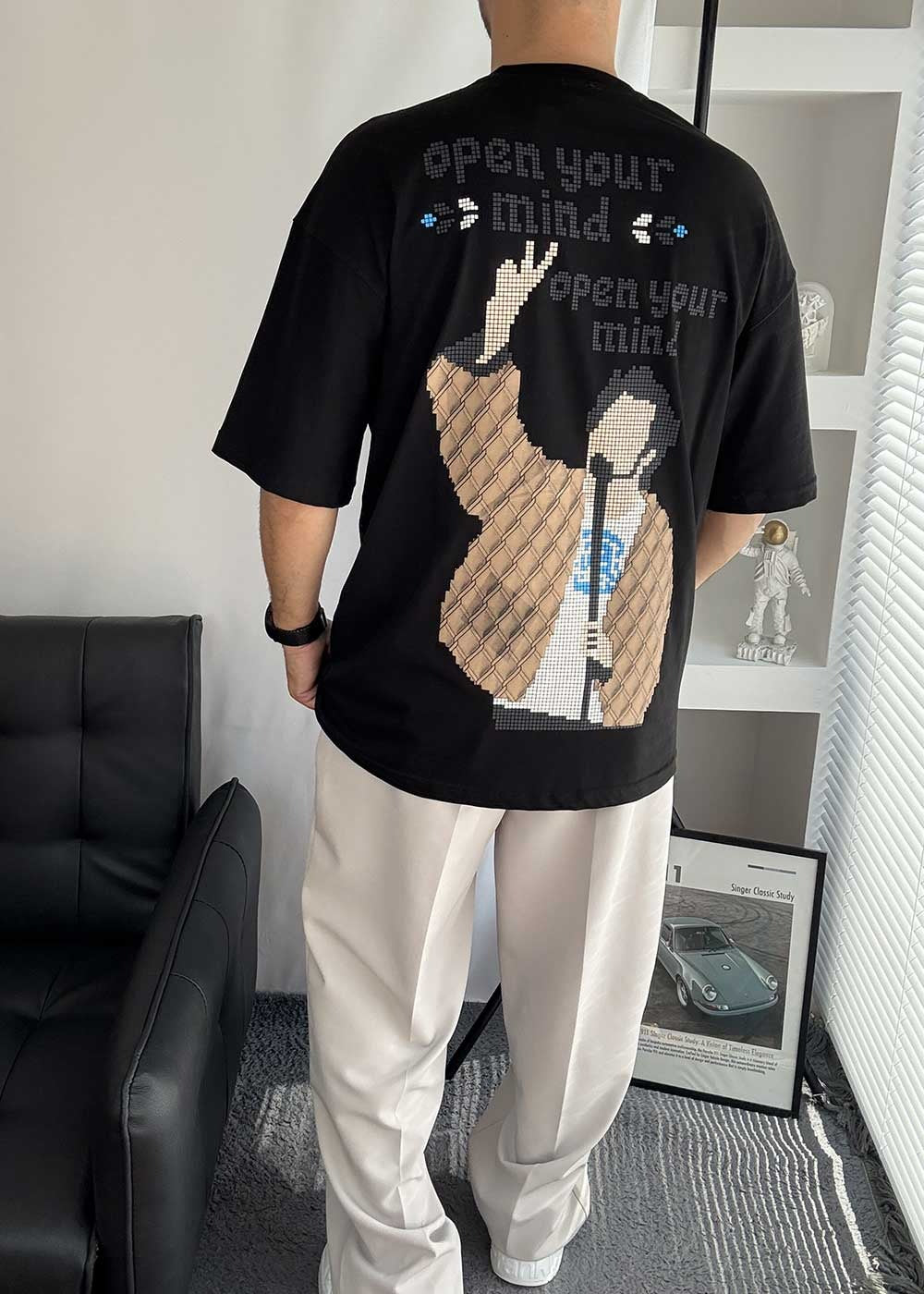Open Your Mind Oversized T-Shirt με Τύπωμα – Μαύρο
