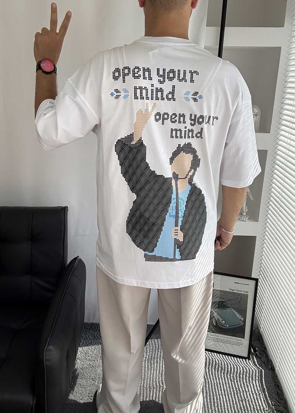 Open Your Mind Oversized T-Shirt με Τύπωμα – Λευκό