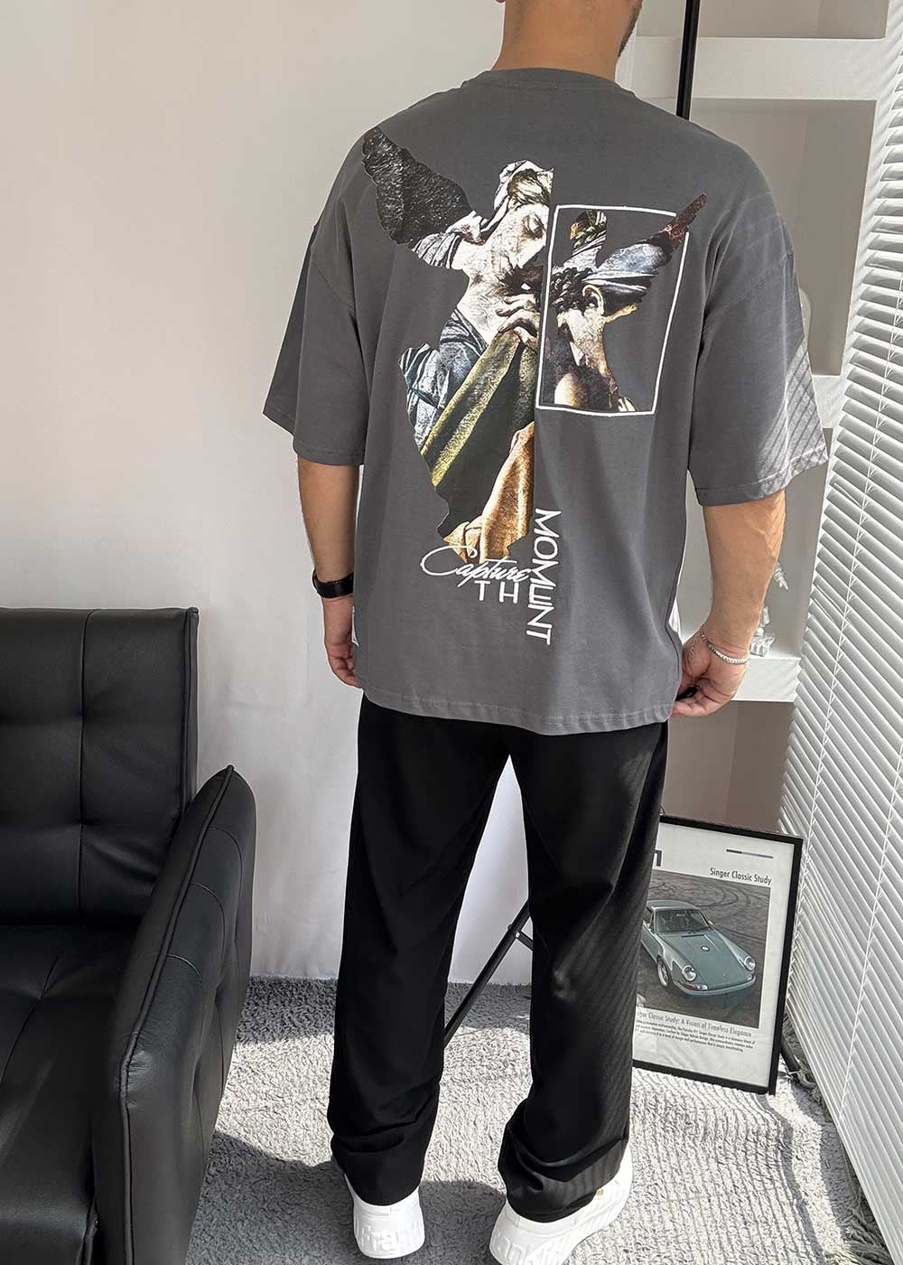 Capture the Moment Oversized T-Shirt με Τύπωμα – Γκρι Σκούρο