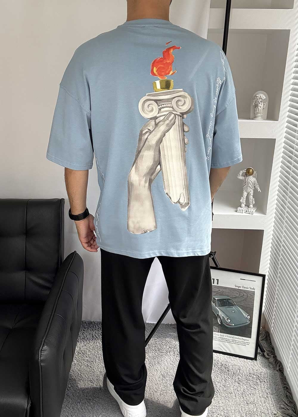 Flame of Legacy Oversized T-Shirt με Τύπωμα – Γαλάζιο