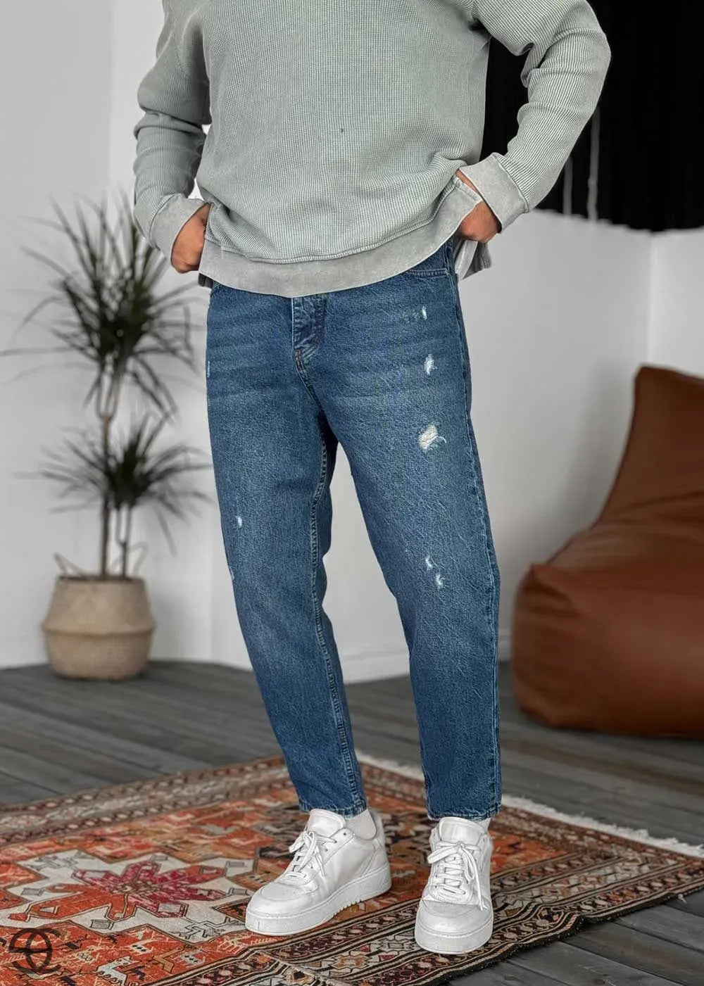Παντελόνι Τζιν Loose Fit Ρετρό Μπλε Με Σκισίματα – 6