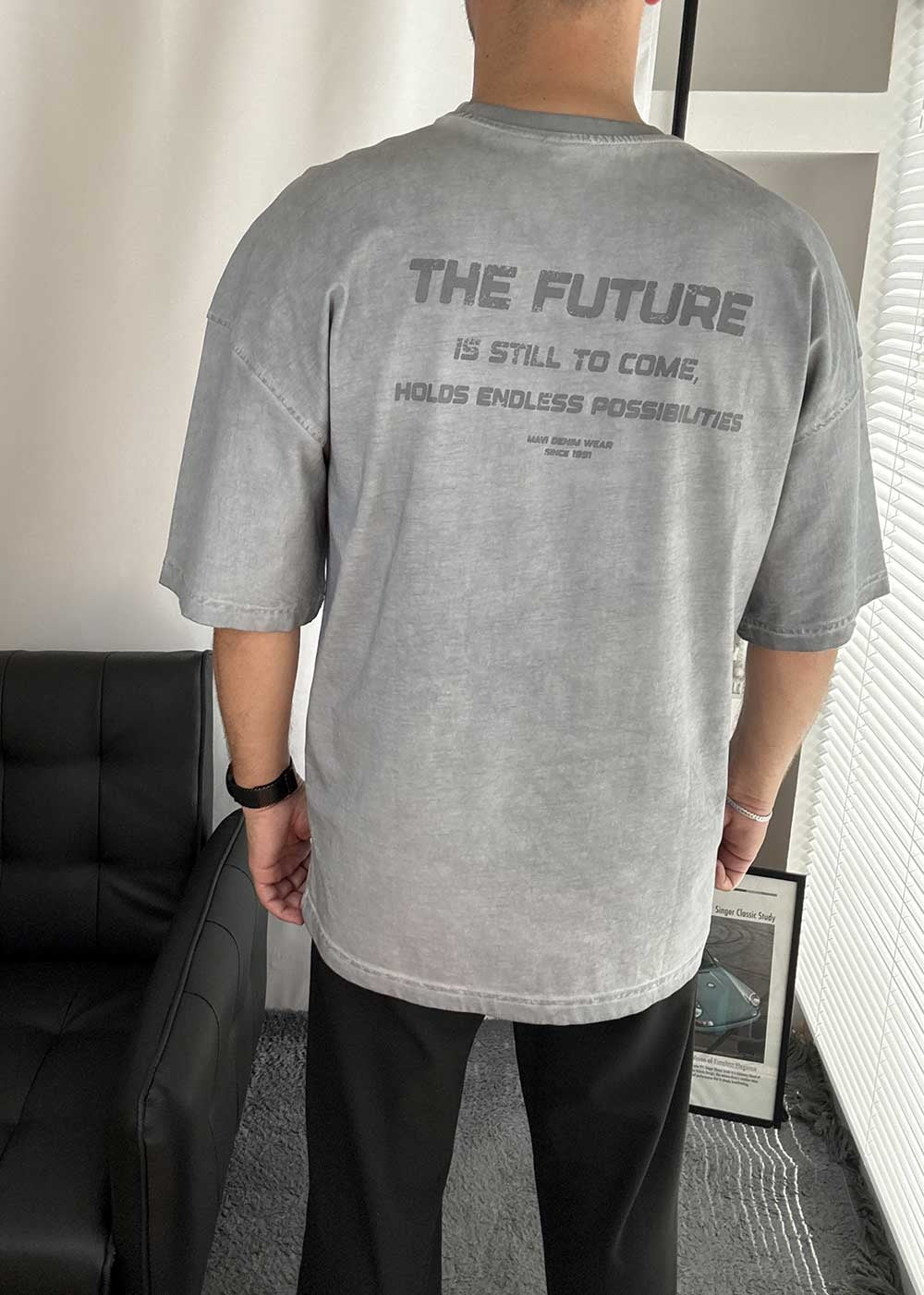 The Future Oversized Acid Wash T-Shirt – Γκρι Ξεβαμμένο