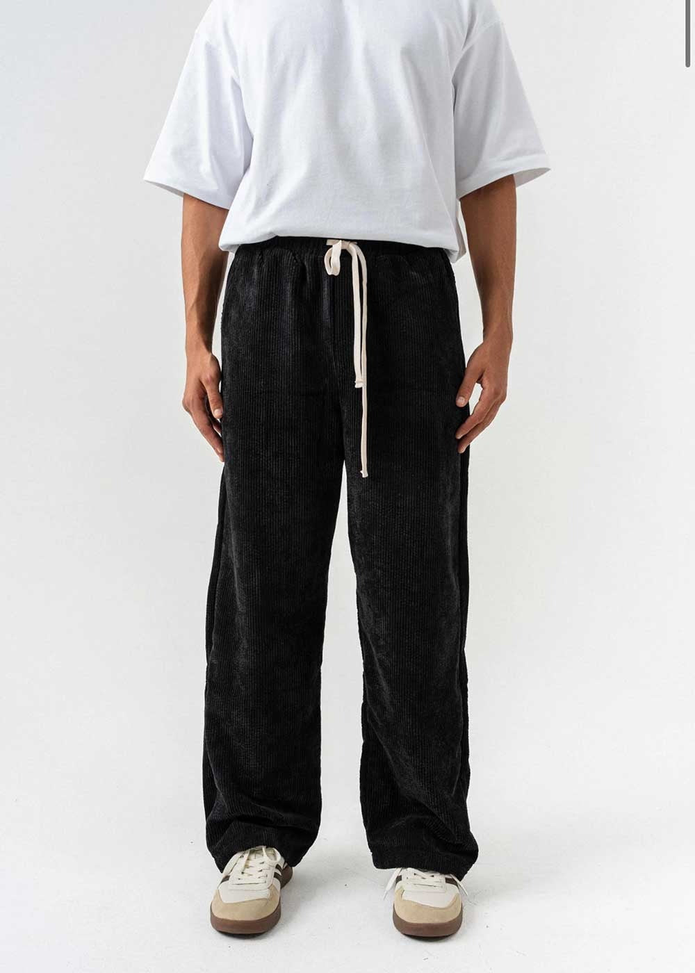 Minimal Premium Κοτλέ Baggy Παντελόνι – Μαύρο