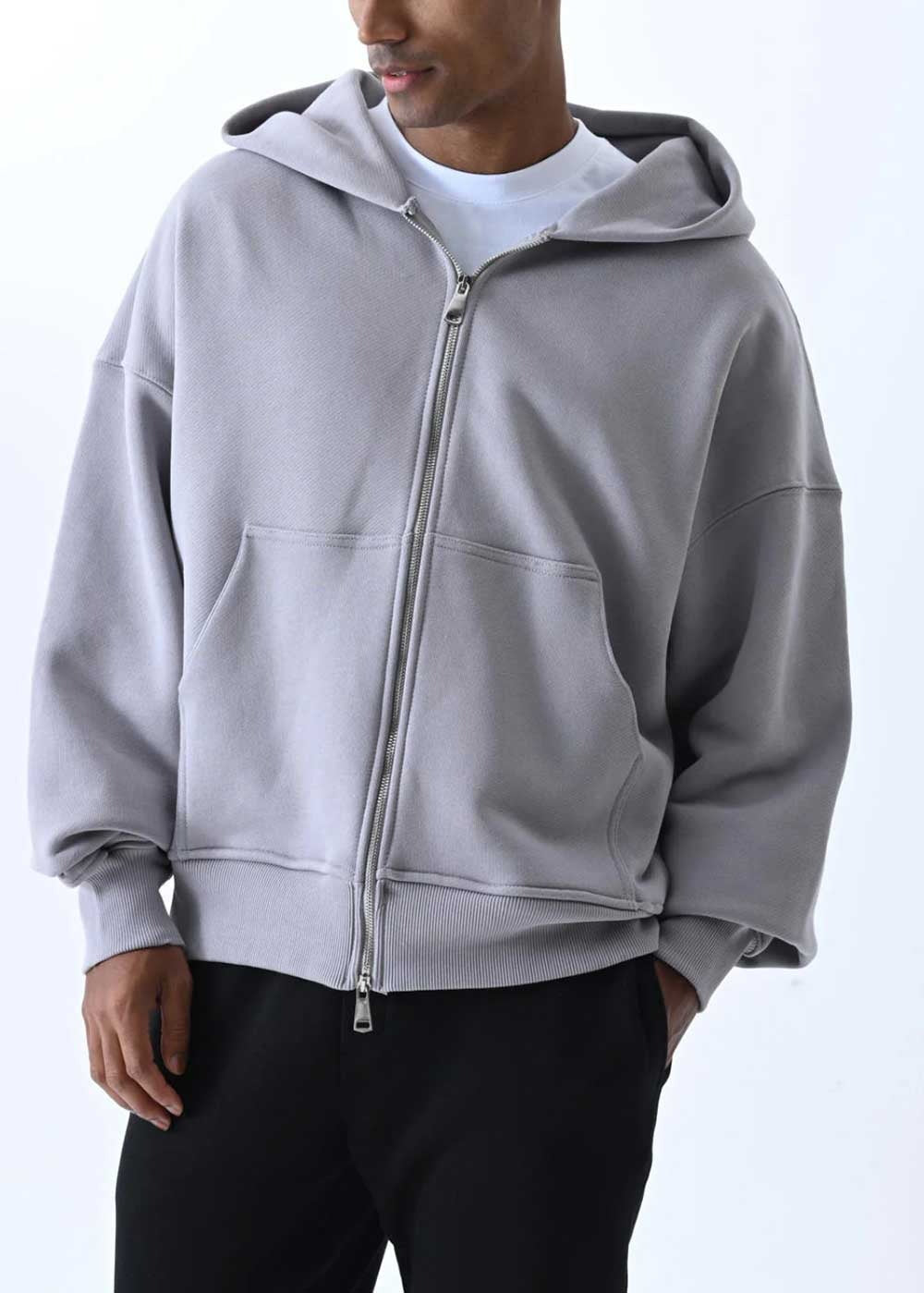 Basic Zip-Up Hoodie Ζακέτα με Εσωτερική Επένδυση – Γκρι Του Πάγου