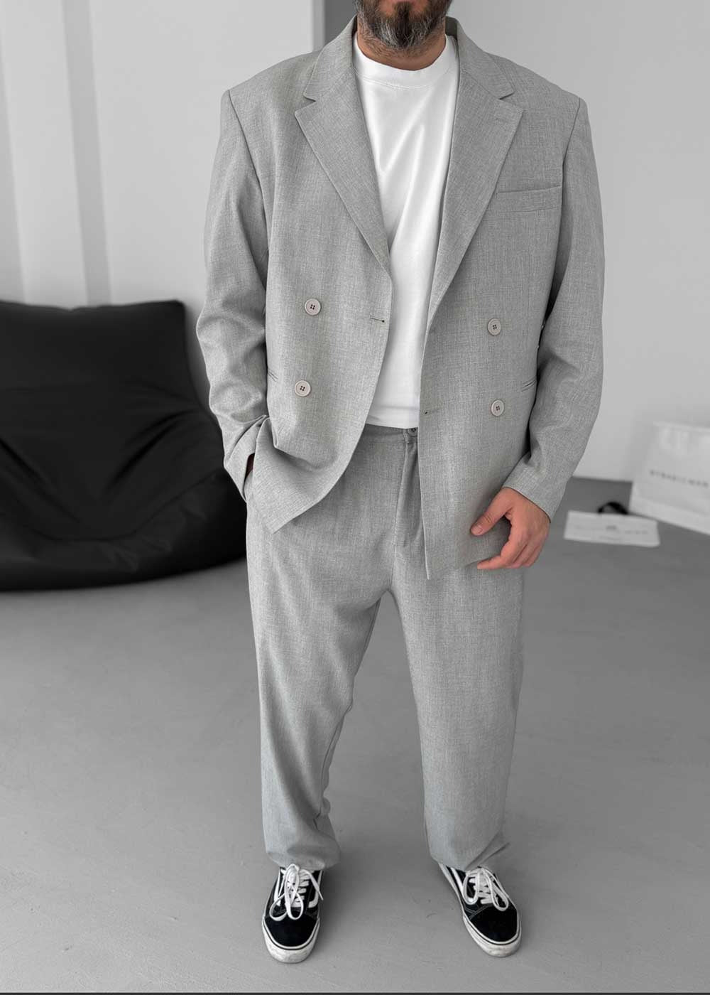 Premium Σετ Κουστούμι Σε Oversized Γραμμή- Ανοιχτό Γκρι