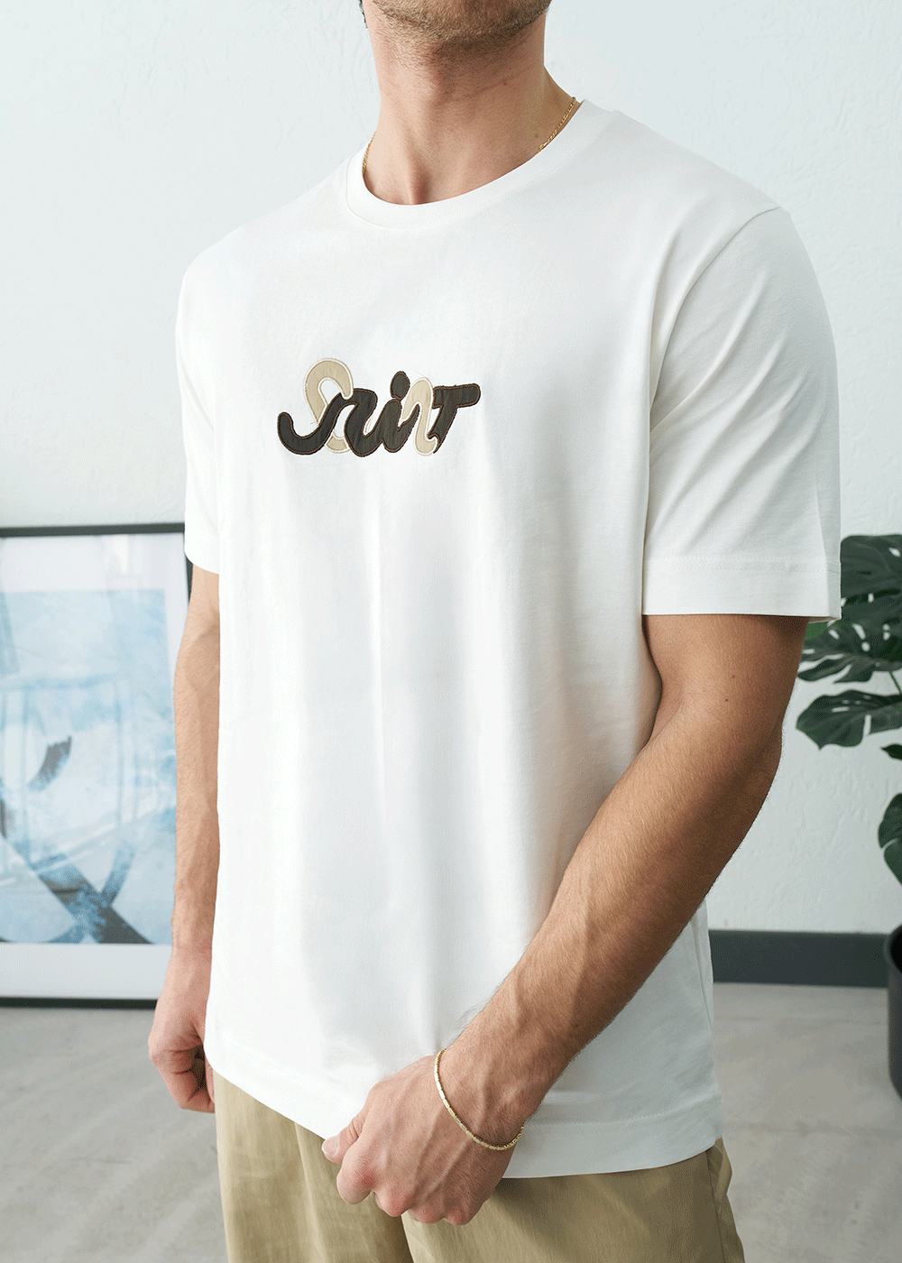 T-Shirt Regular-Fit Embroidered Logo Μπεζ/Καφέ – Λευκό – 2