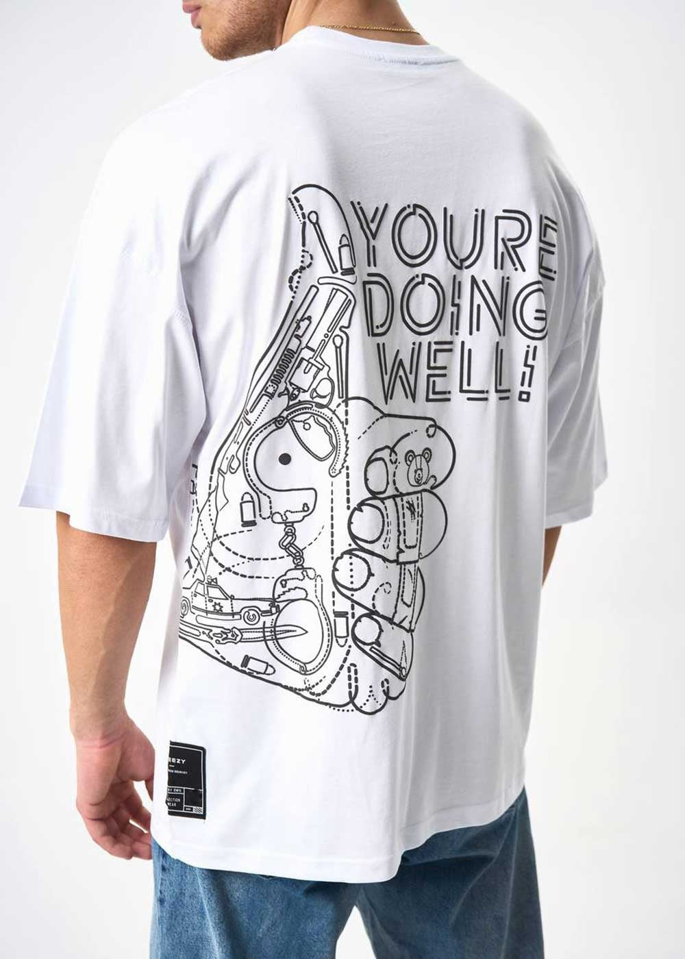 Oversized T-Shirt Youre Doing Well- Λευκό – 3