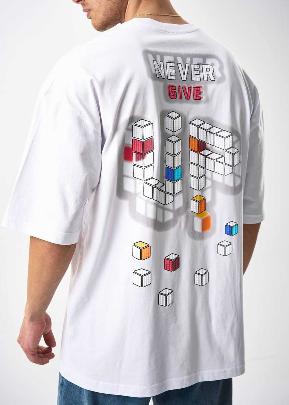 Oversized T-Shirt Never Give Up-Λευκό – 4