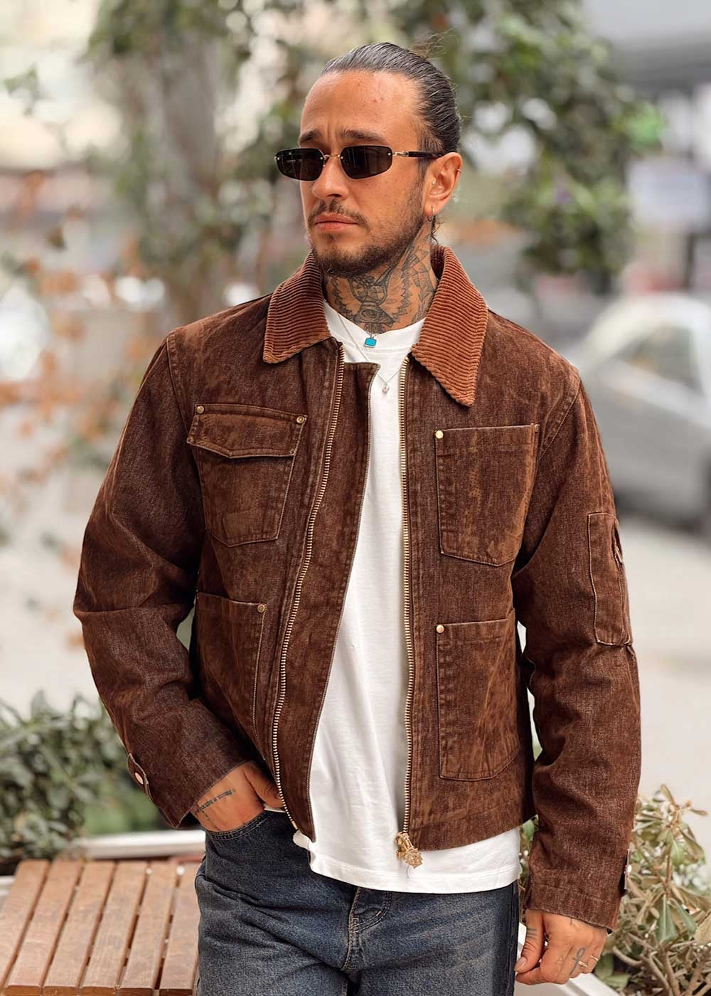Βελούδινο Jacket Διπλού Χρώματος με Pocket Detail – Καφέ