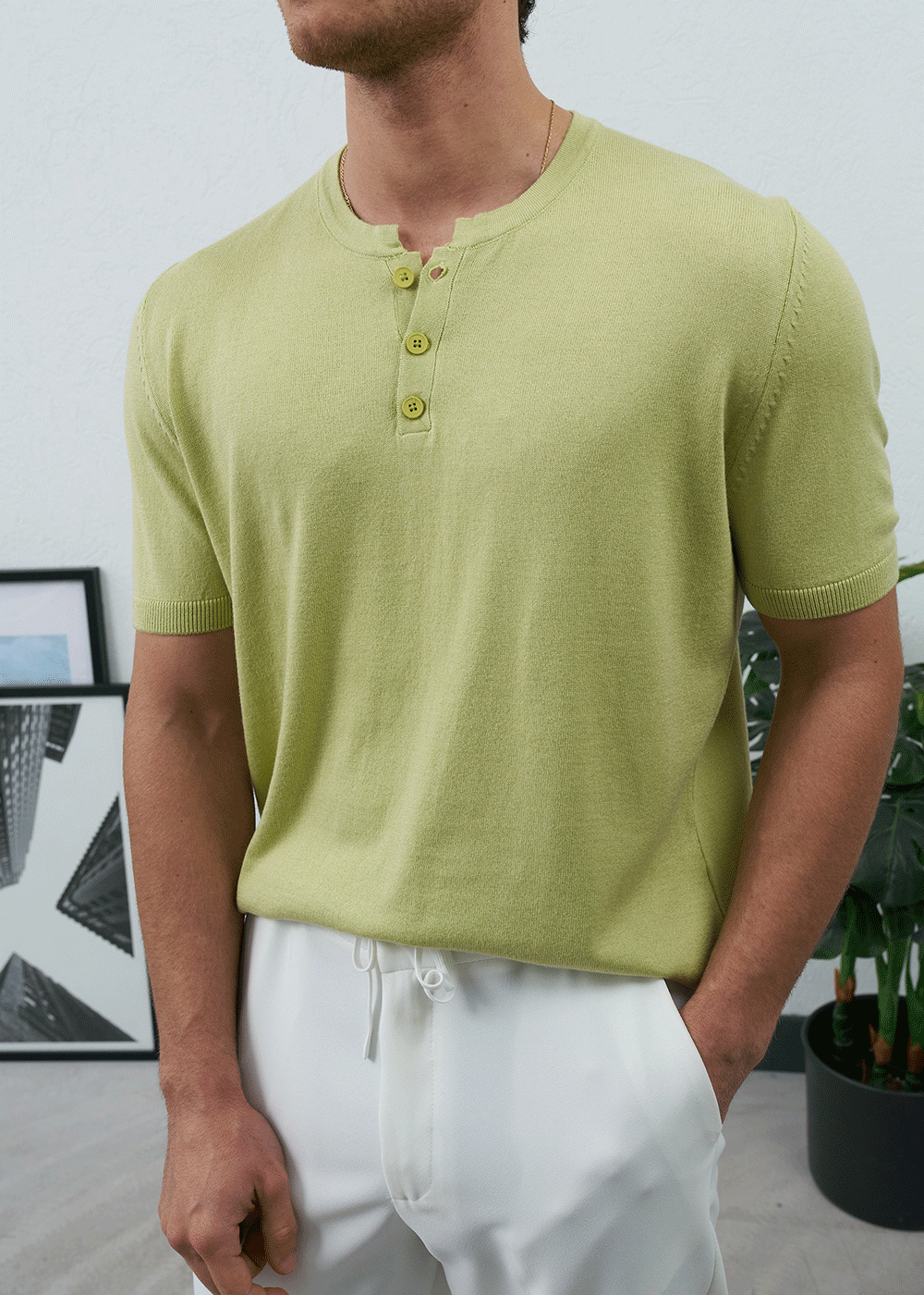 Πλεκτή Μπλούζα Henley Textured Knit – Φιστικί