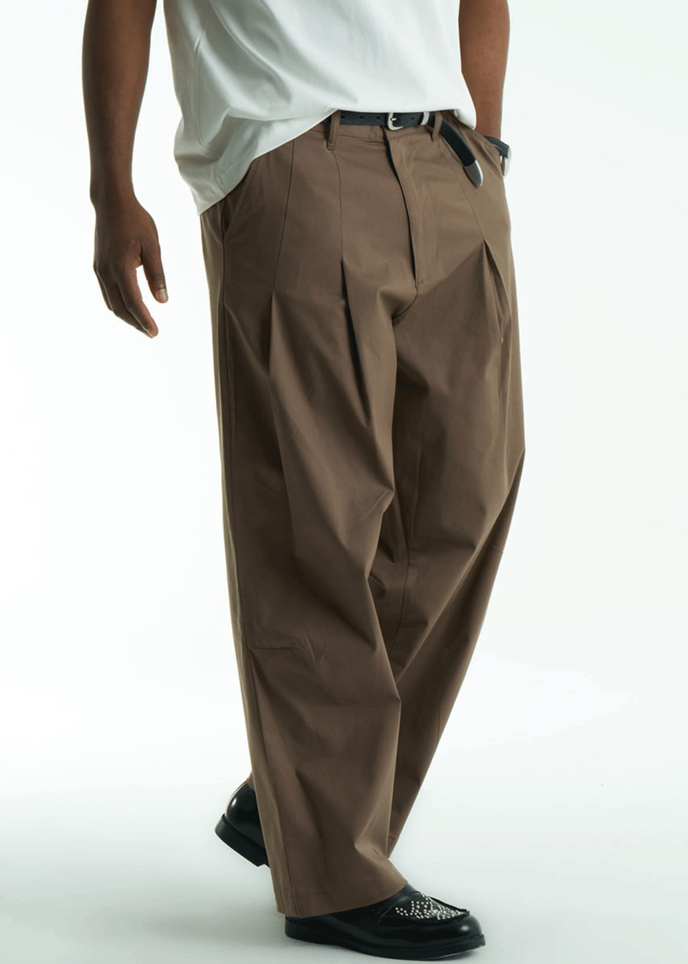 Baggy Παντελόνι Single-Pleat Chino – Καφέ