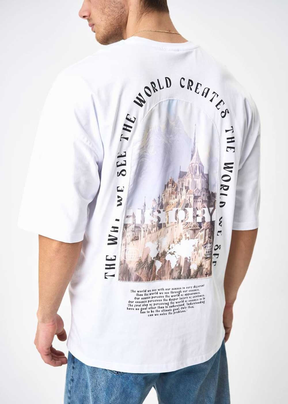 History Oversized T-Shirt με Απλικέ Σχέδιο – Λευκό – 4