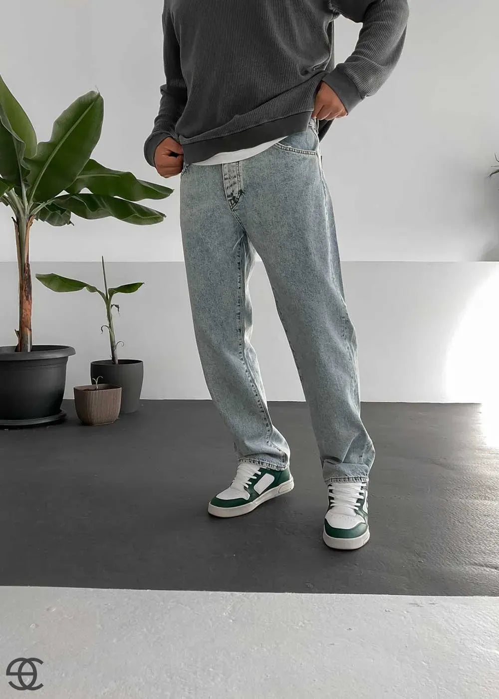 Baggy Denim Τζιν Παντελόνι Με Εφέ Ξεθωριάσματος - Μπλε Του Πάγου