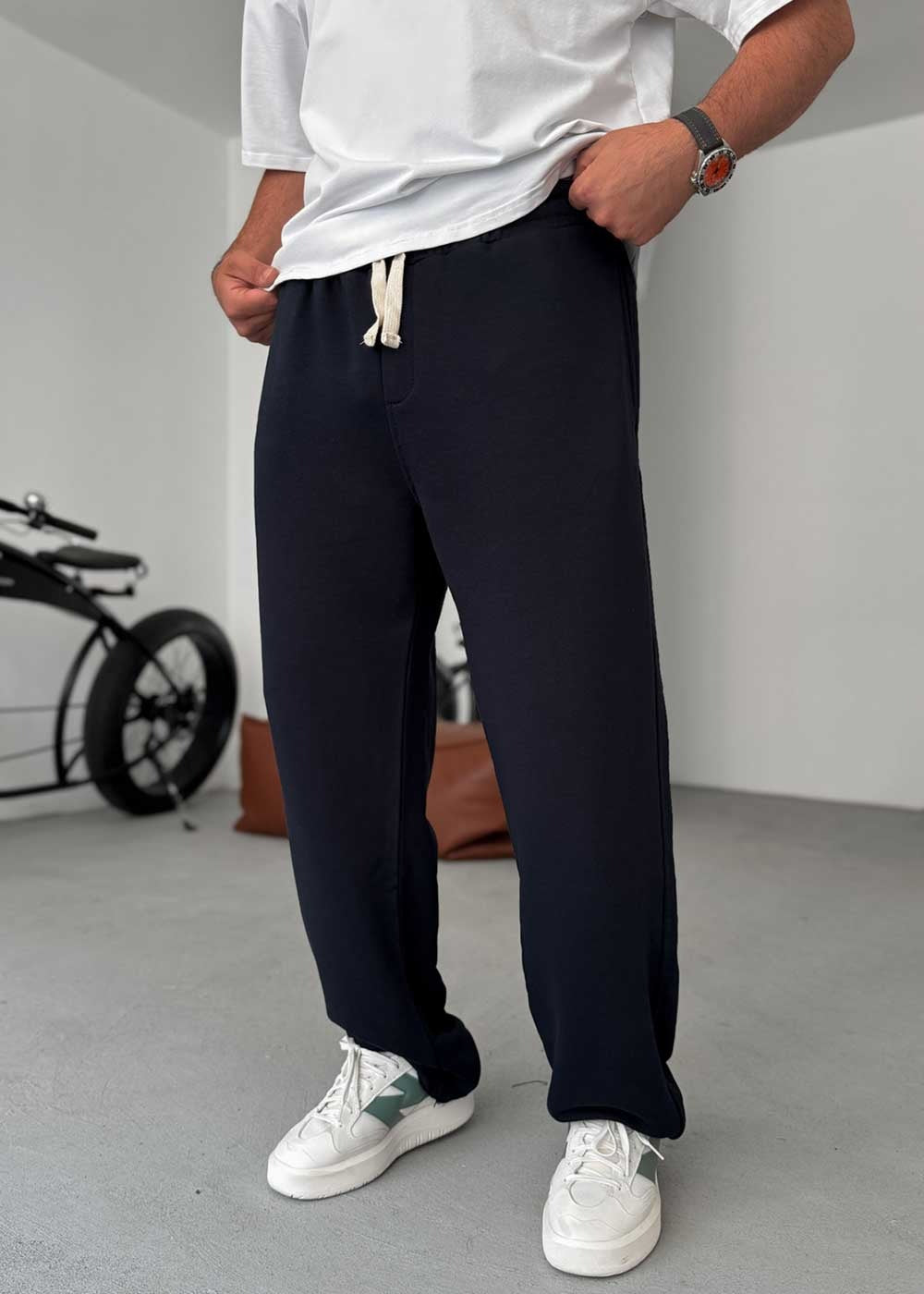 Jogger Φόρμα Τριών Κλωστών Ίσιας Γραμμής – Σκούρο Μπλε