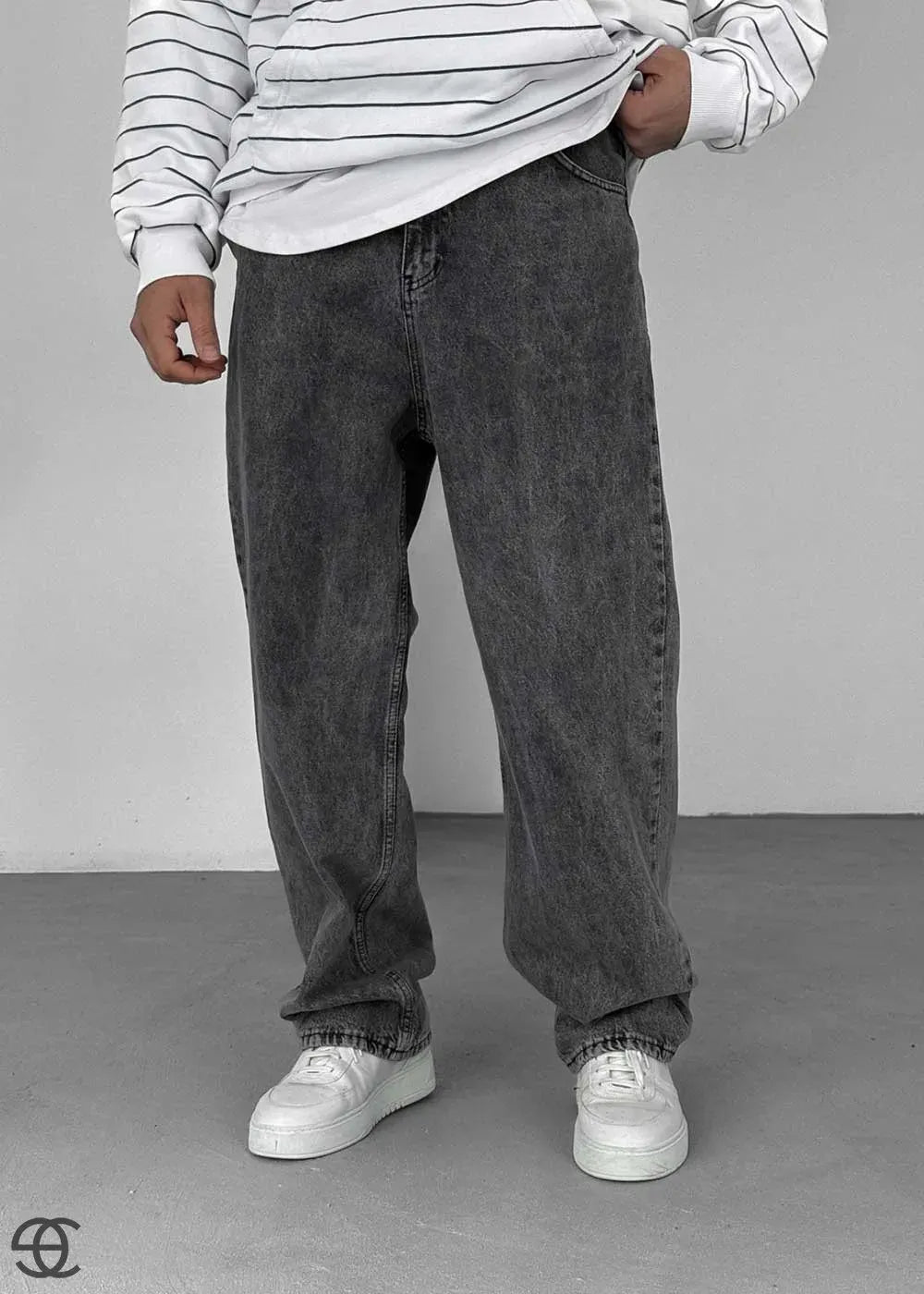 Baggy Relax Denim Τζιν Παντελόνι Με Ξεβαμμένο Εφέ – Ανθρακί