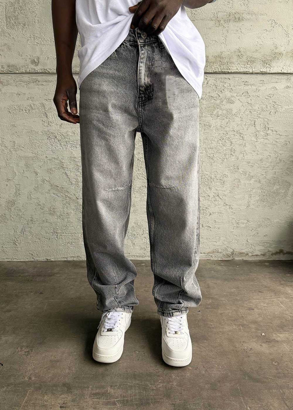 Washed Baggy Jean με Τονισμένες Ραφές- Ανοιχτό Γκρι