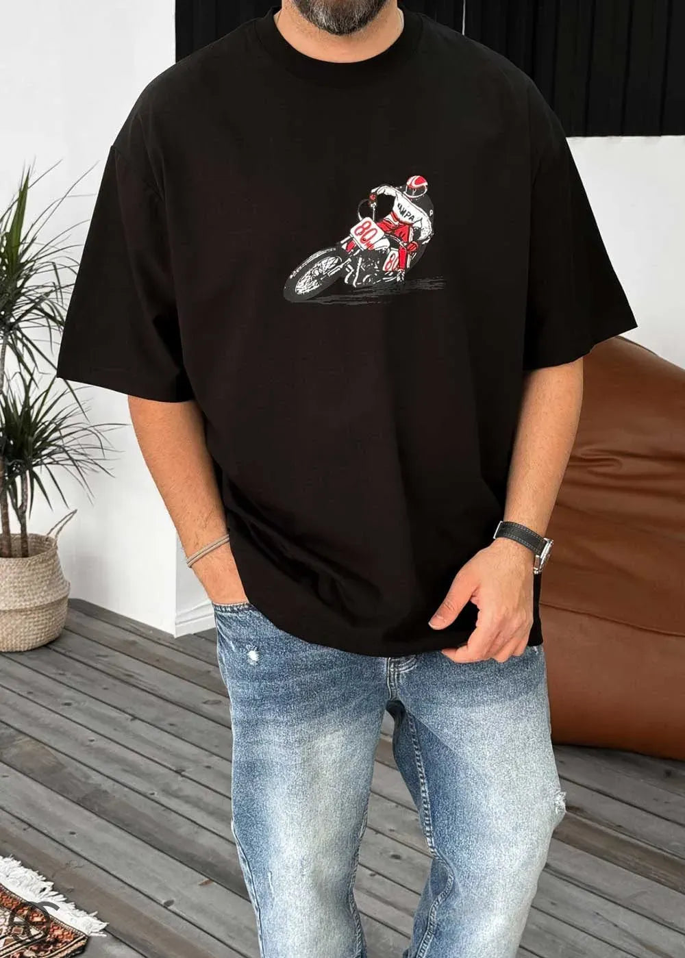 Oversized T-Shirt Motocross - Μαύρο
