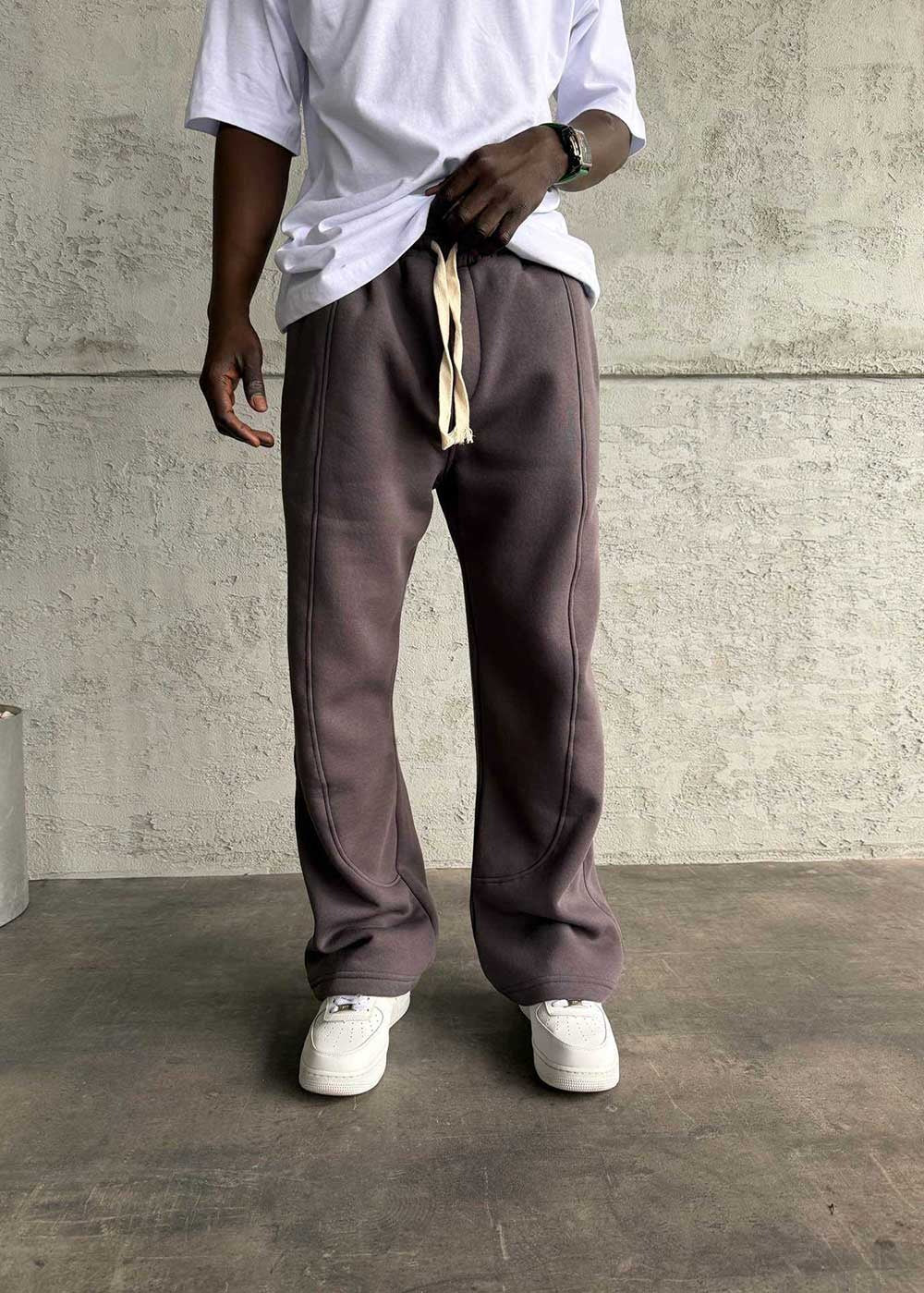 Minimal Ελαστική Baggy Φόρμα με Ραφές – Ανθρακί