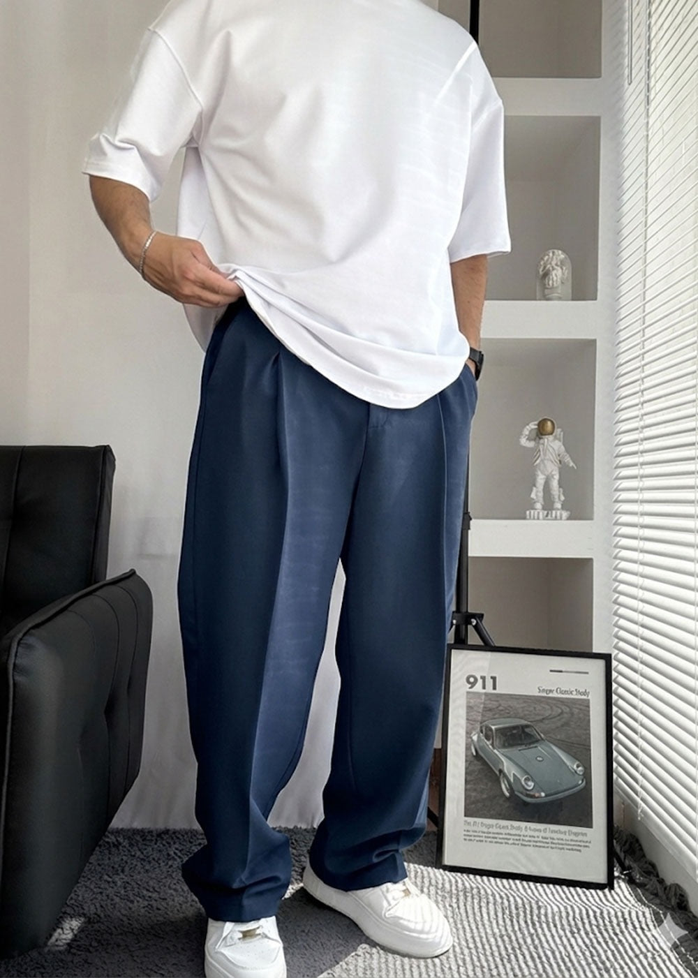 Όκστρα Baggy Υφασμάτινο Παντελόνι με Πιέτες – Σκούρο Μπλε