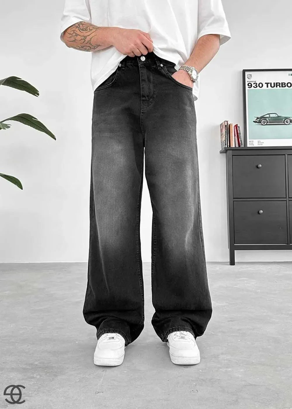 Ξεββαμένο Μαύρο Basic Πολύ Φαρδύ Baggy Παντελόνι