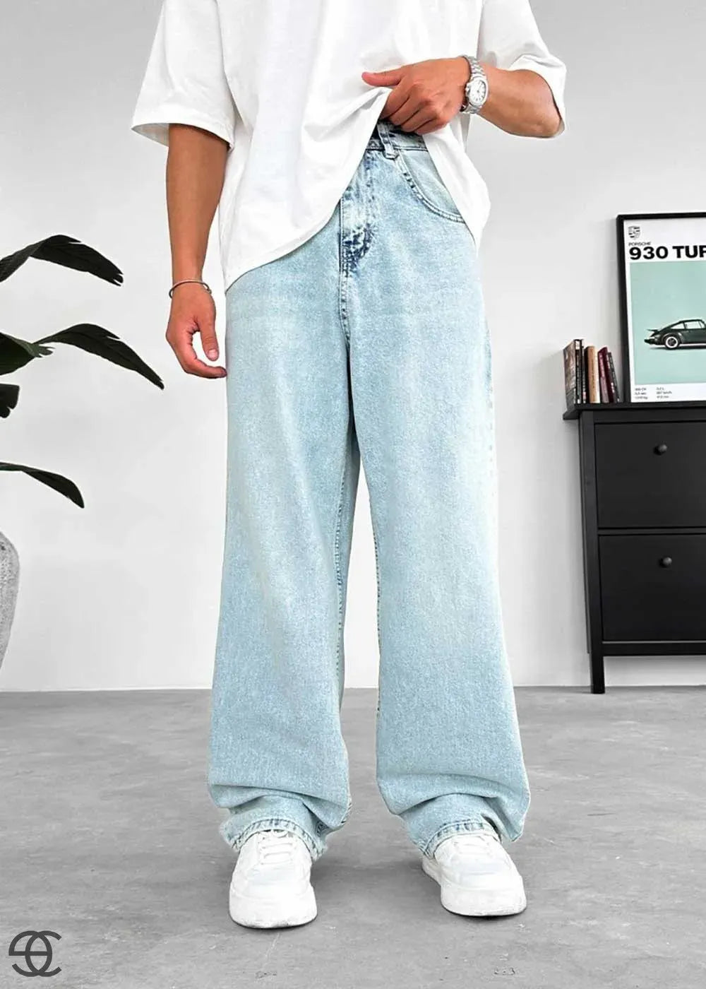 Απαλό Γαλαζιο Basic Πολύ Φαρδύ Baggy Παντελόνι