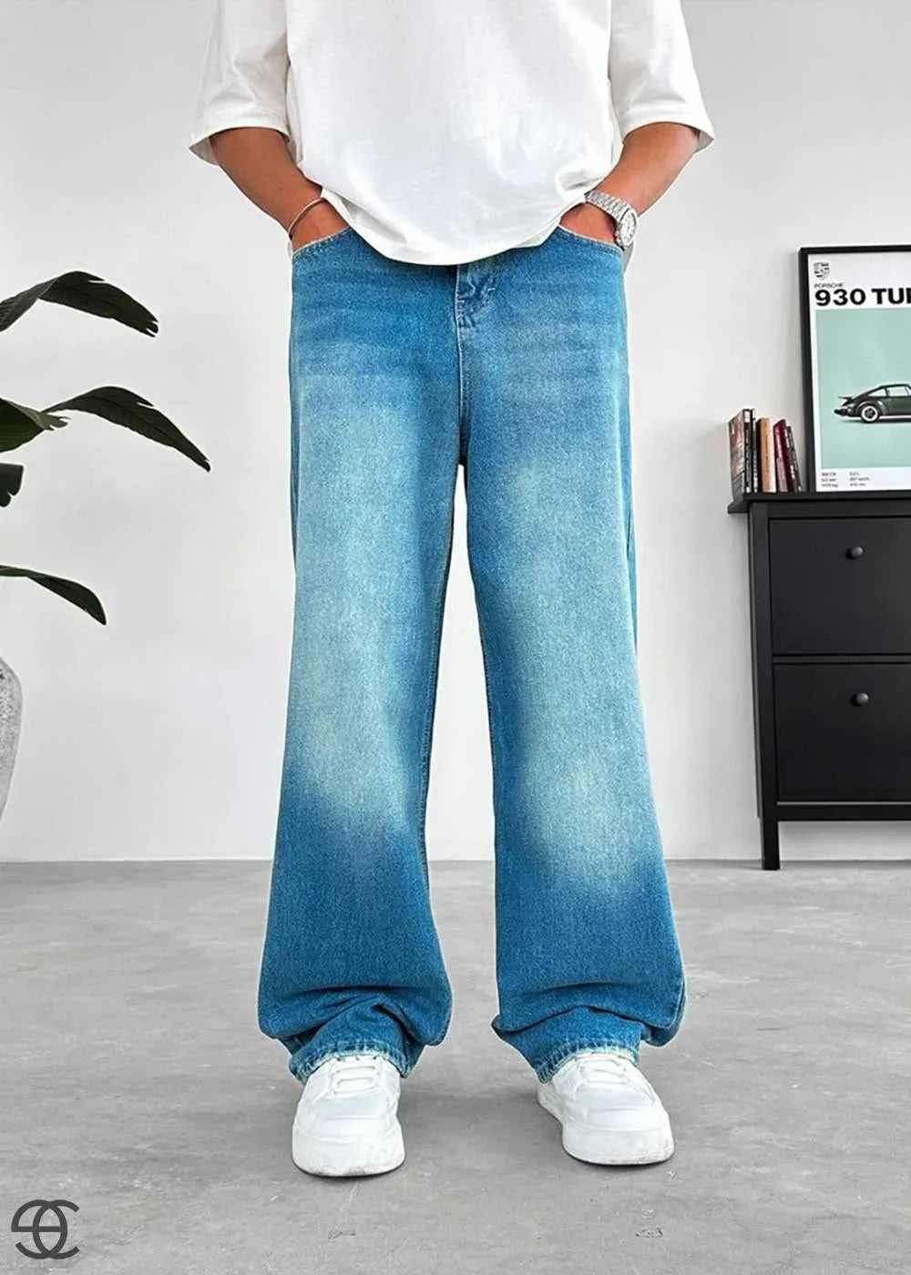 Απαλό Μπλε Basic Πολύ Φαρδύ Baggy Παντελόνι