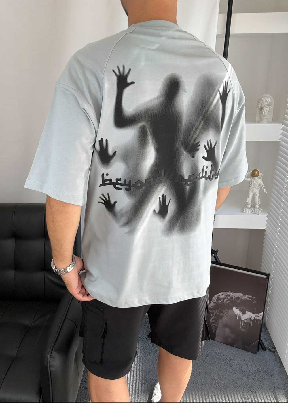 Beyond Reality Oversized T-Shirt με Τύπωμα – Γκρι – 6