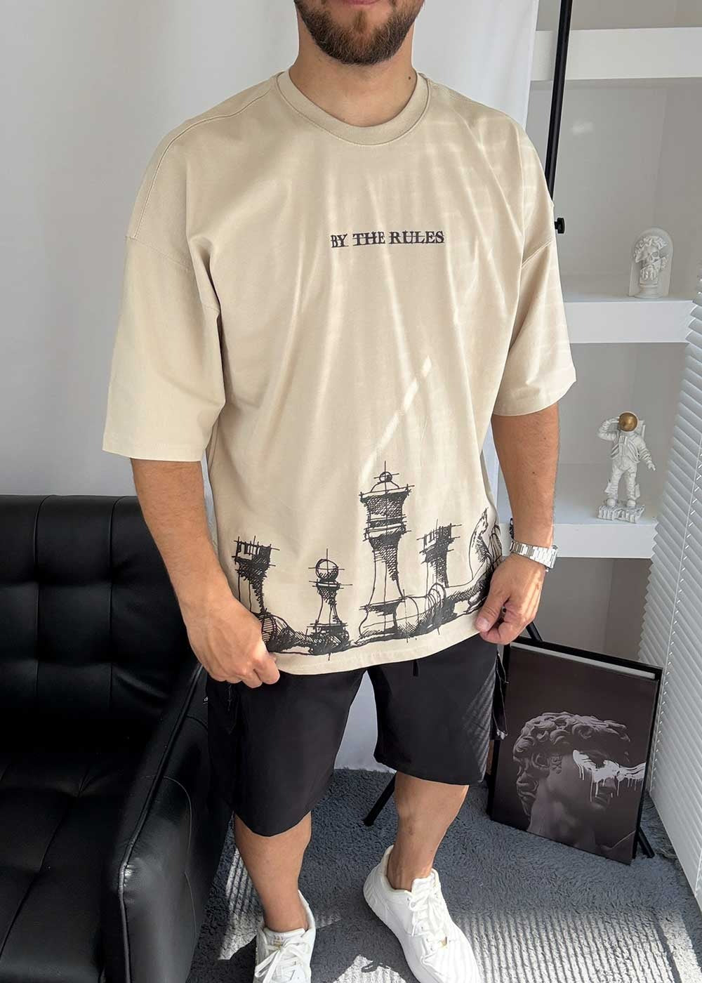 Oversized T- shirt By The Rules -Μπεζ