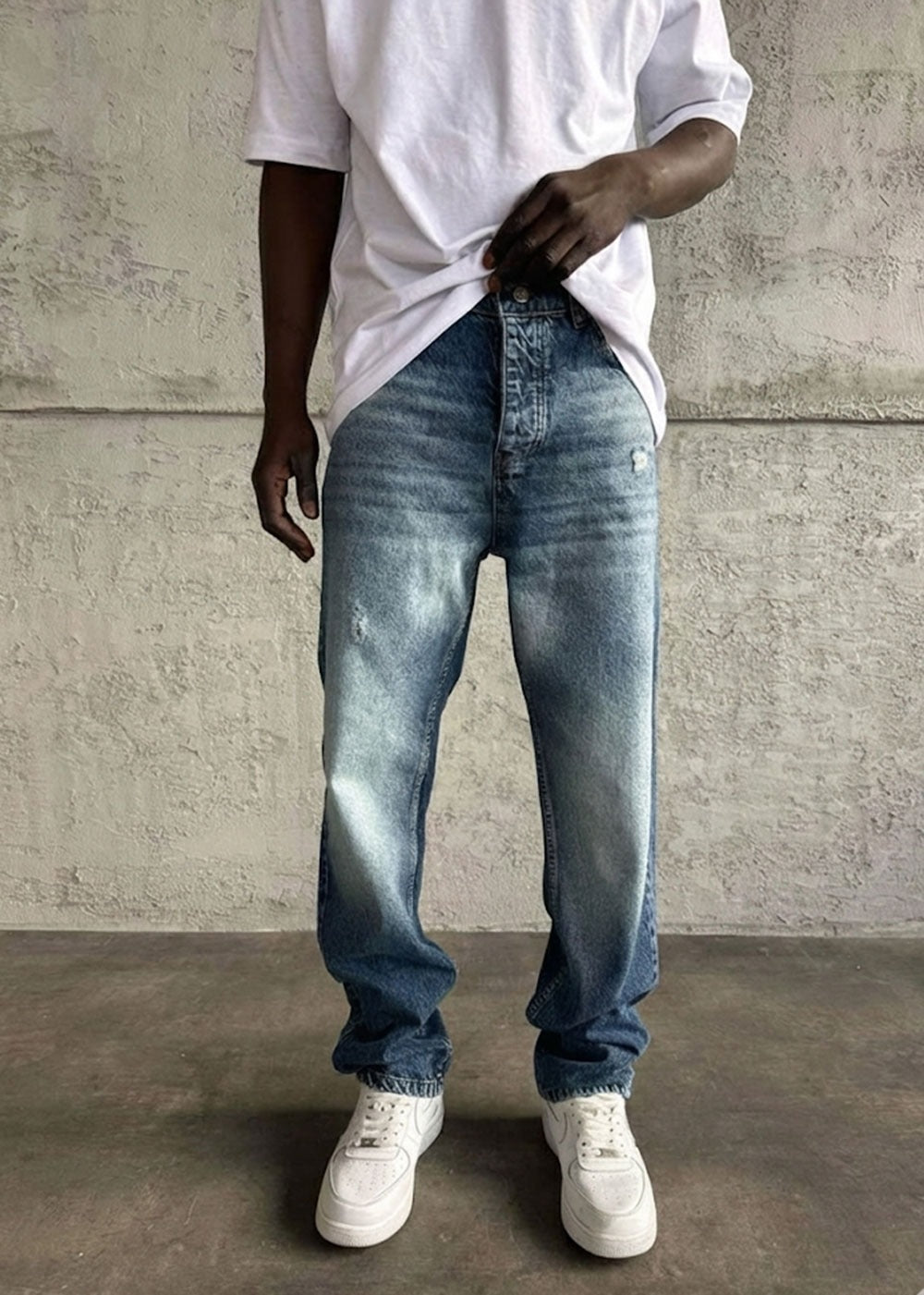 Τζιν Regular Baggy Fit Clean Wash Με Μικρά Σκισίματα- Σκούρο Μπλε – 4