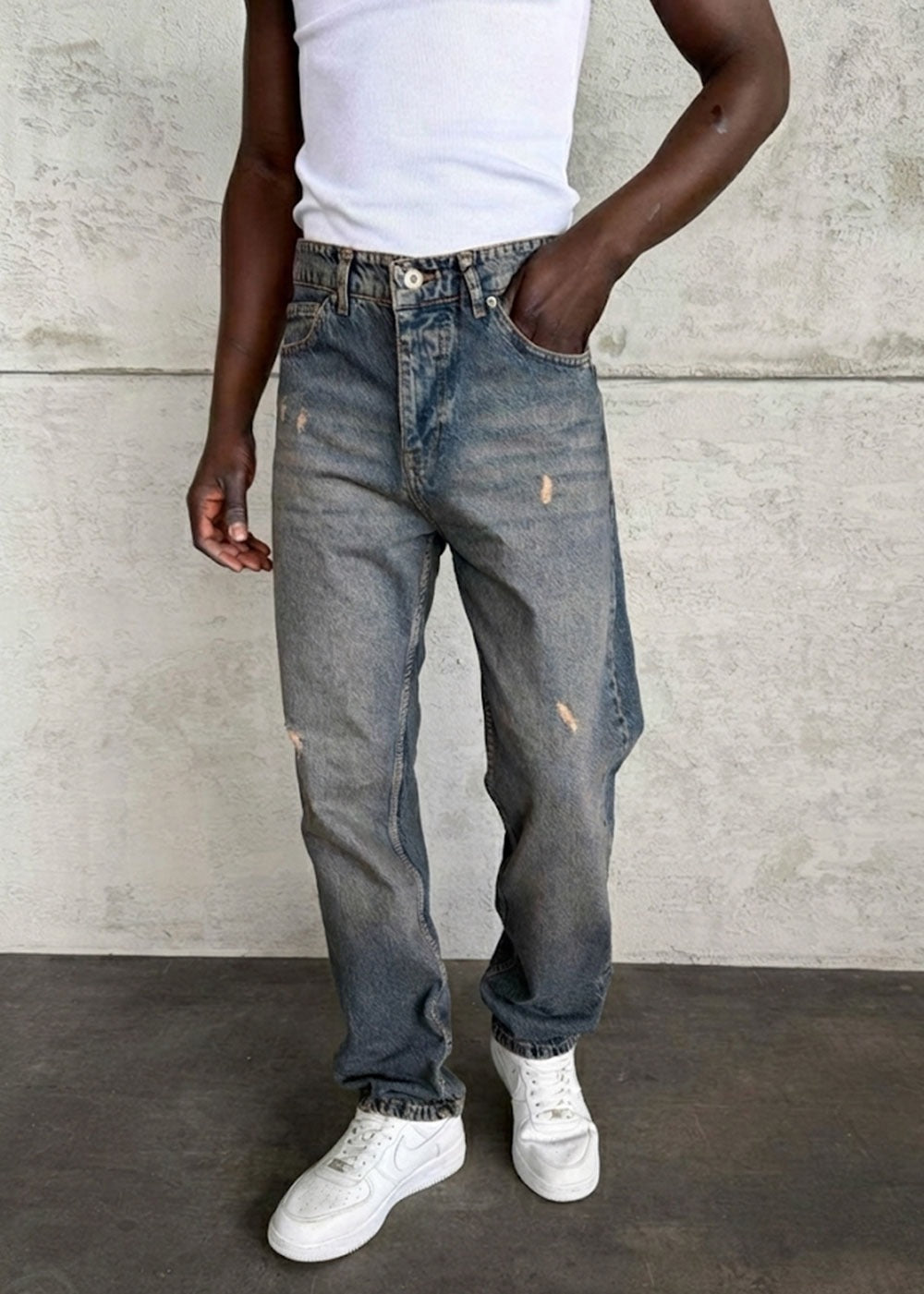 Baggy Regular με Light Wash και Distressing – Μπλε Τζιν – 2
